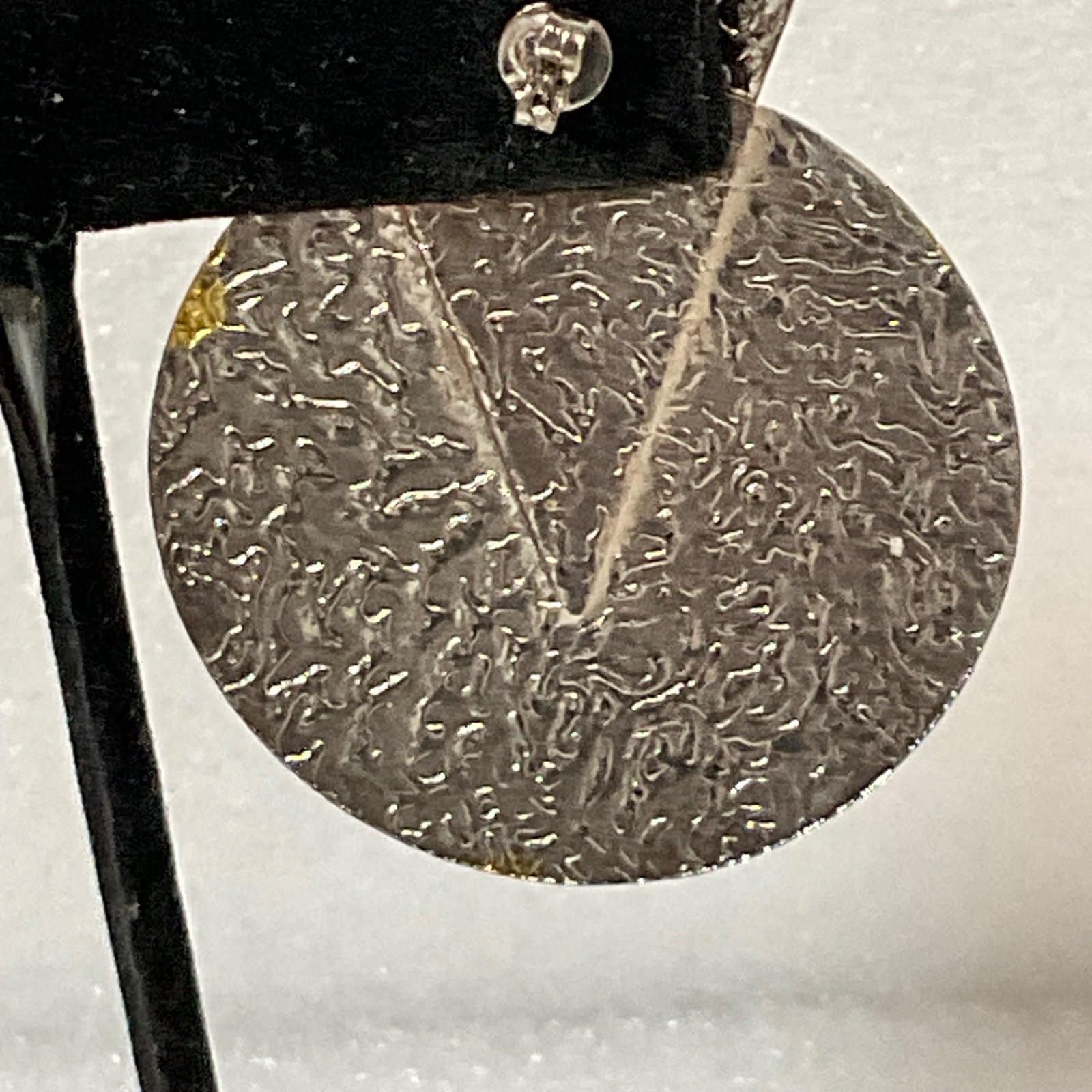 Vintage Geometric Textured Earrings Silver Gold Tone Circle Triangle 8.65g 2in - Image 7