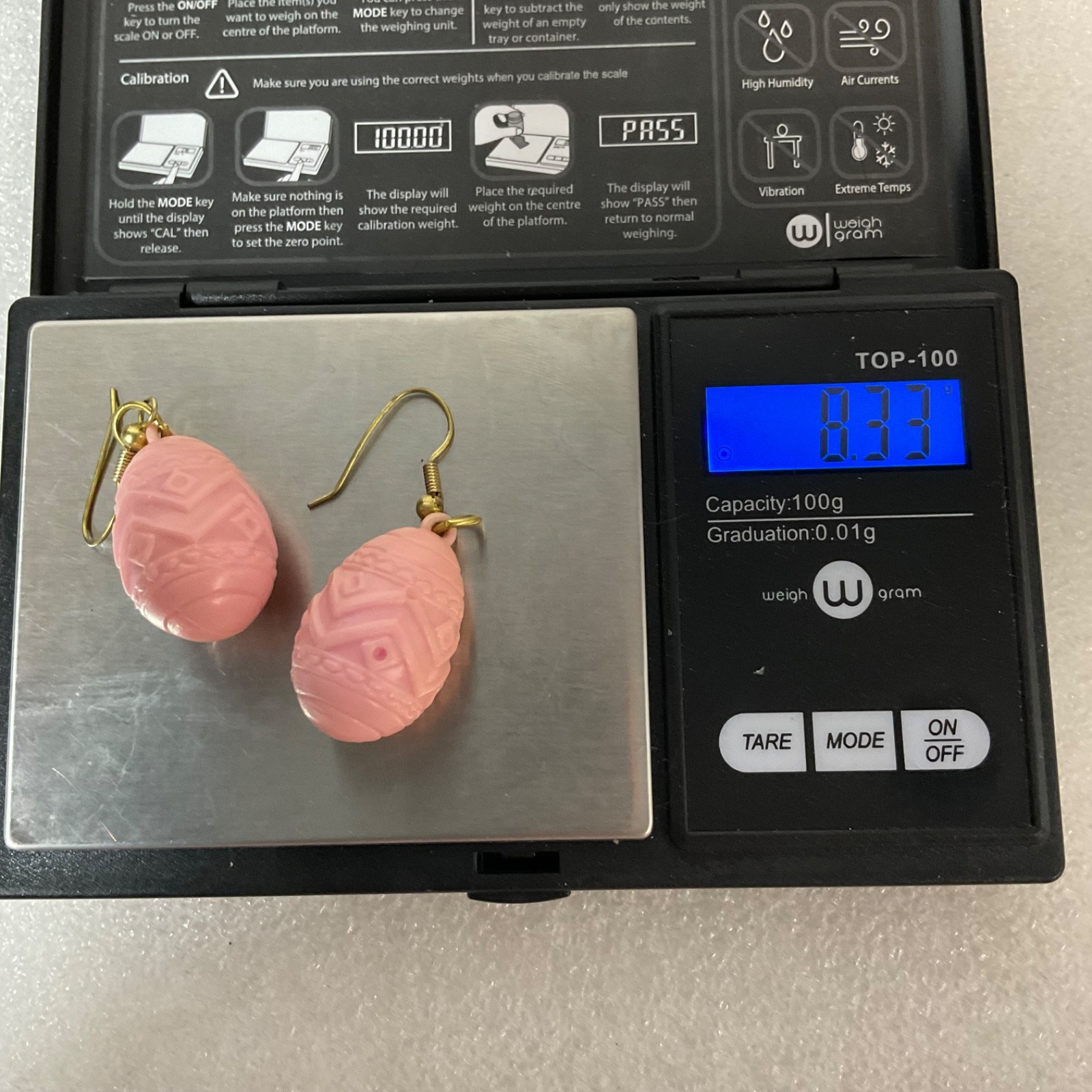 Vintage Pink Egg Shape Dangle Earrings 2in 8.33g Lightweight Boho Costume Jewelr - Image 7