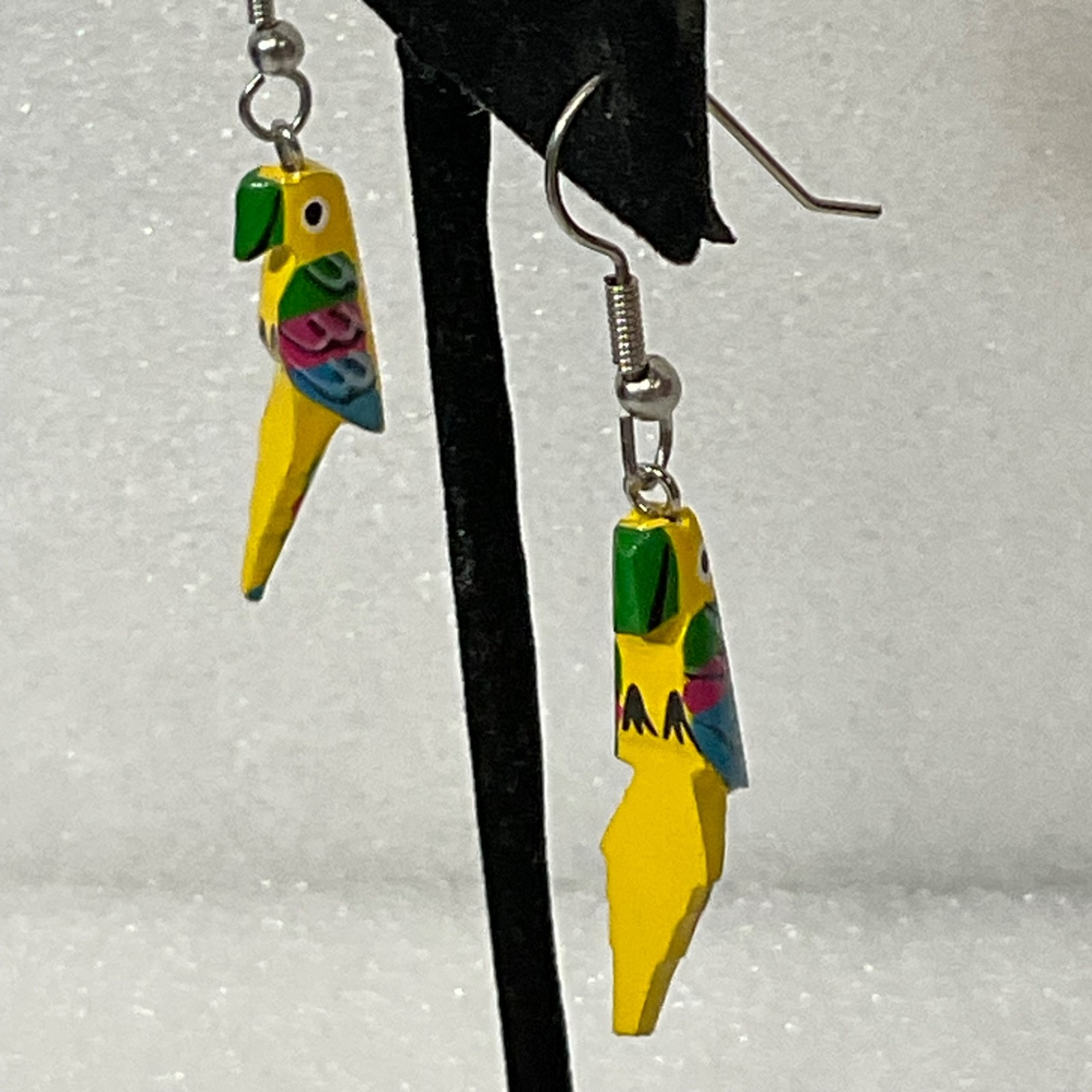 Handmade Painted Wood Parrot Earrings Colorful Tropical Bird Dangle Jewelry 1.21 - Image 4