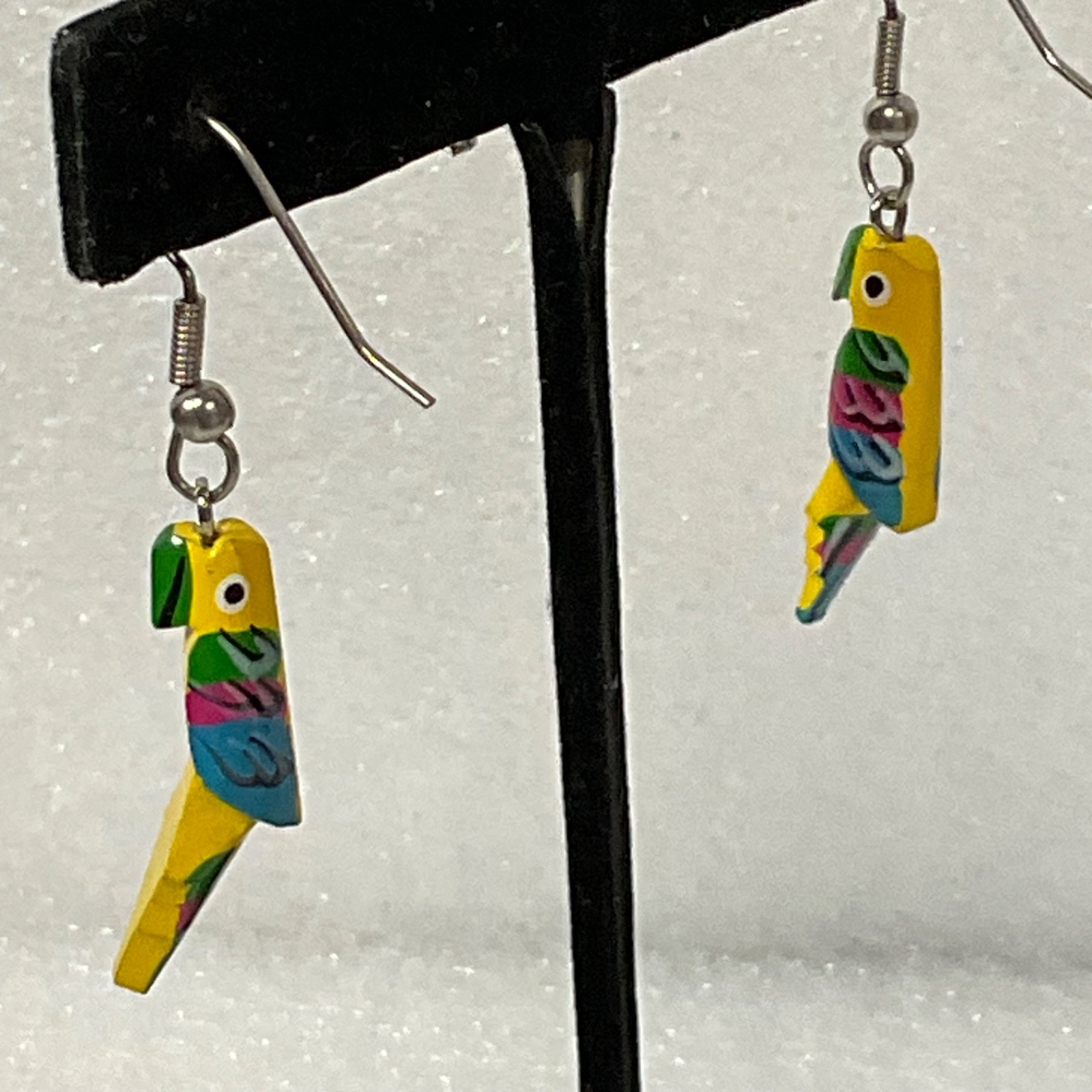 Handmade Painted Wood Parrot Earrings Colorful Tropical Bird Dangle Jewelry 1.21 - Image 5