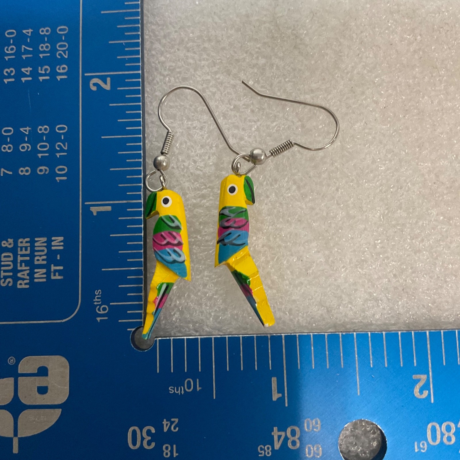 Handmade Painted Wood Parrot Earrings Colorful Tropical Bird Dangle Jewelry 1.21 - Image 8