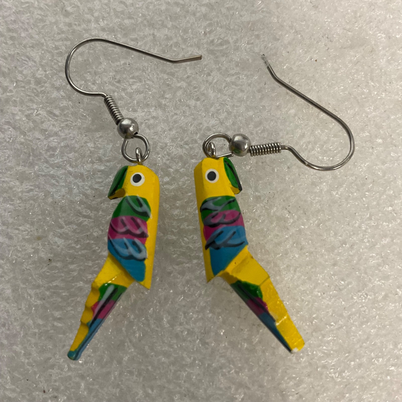 Handmade Painted Wood Parrot Earrings Colorful Tropical Bird Dangle Jewelry 1.21 - Image 9