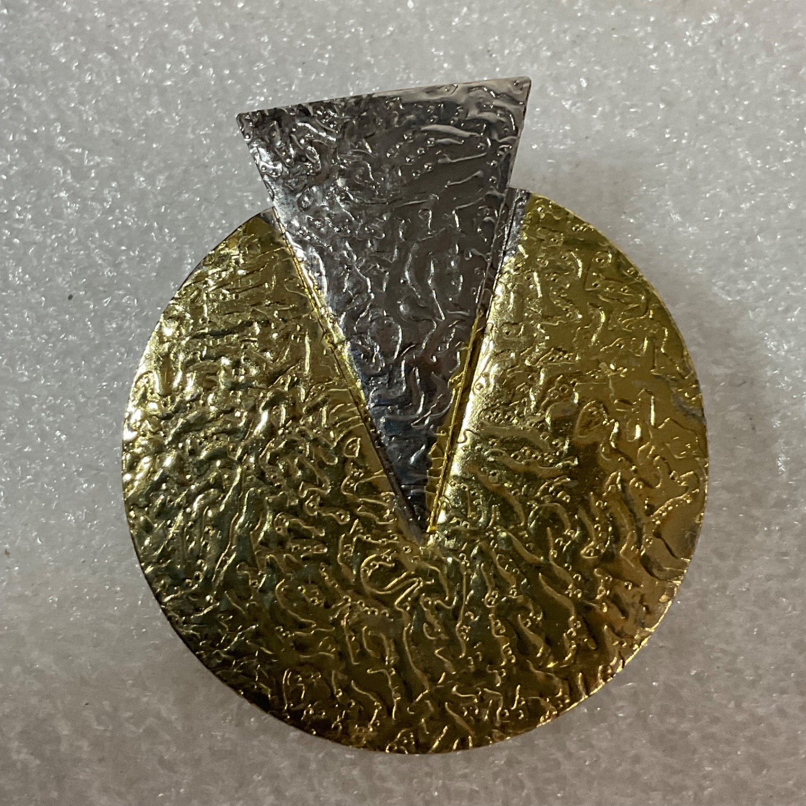 Vintage Geometric Textured Earrings Silver Gold Tone Circle Triangle 8.65g 2in - Image 11