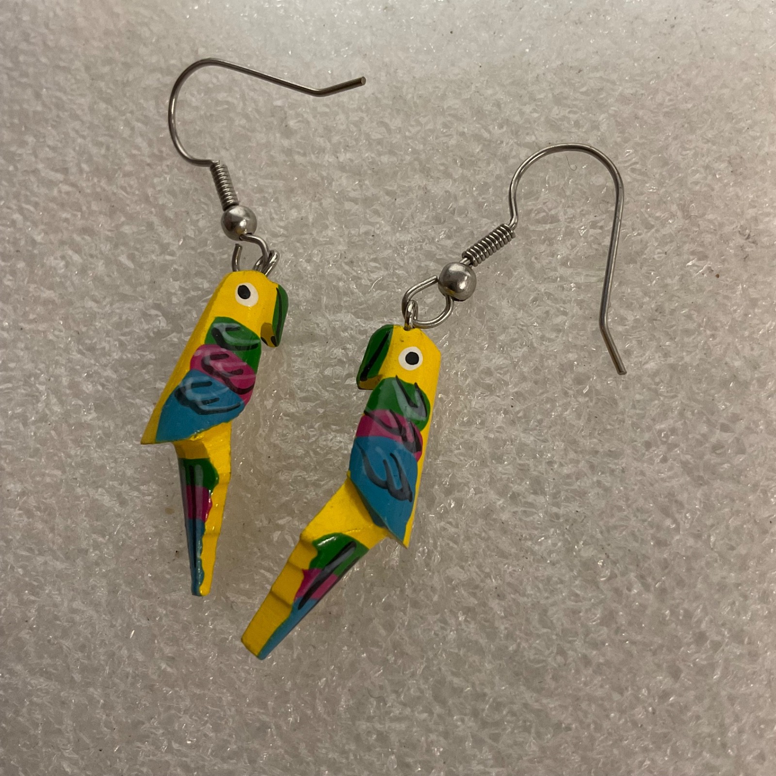 Handmade Painted Wood Parrot Earrings Colorful Tropical Bird Dangle Jewelry 1.21 - Image 10