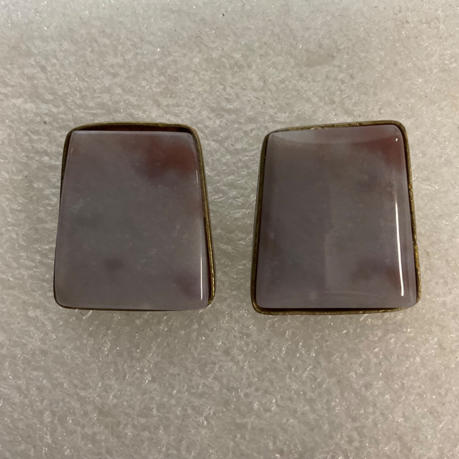 Vintage Pink Stone Brass Earrings 1.25in Geometric Post Studs 15.95g Retro - Image 12
