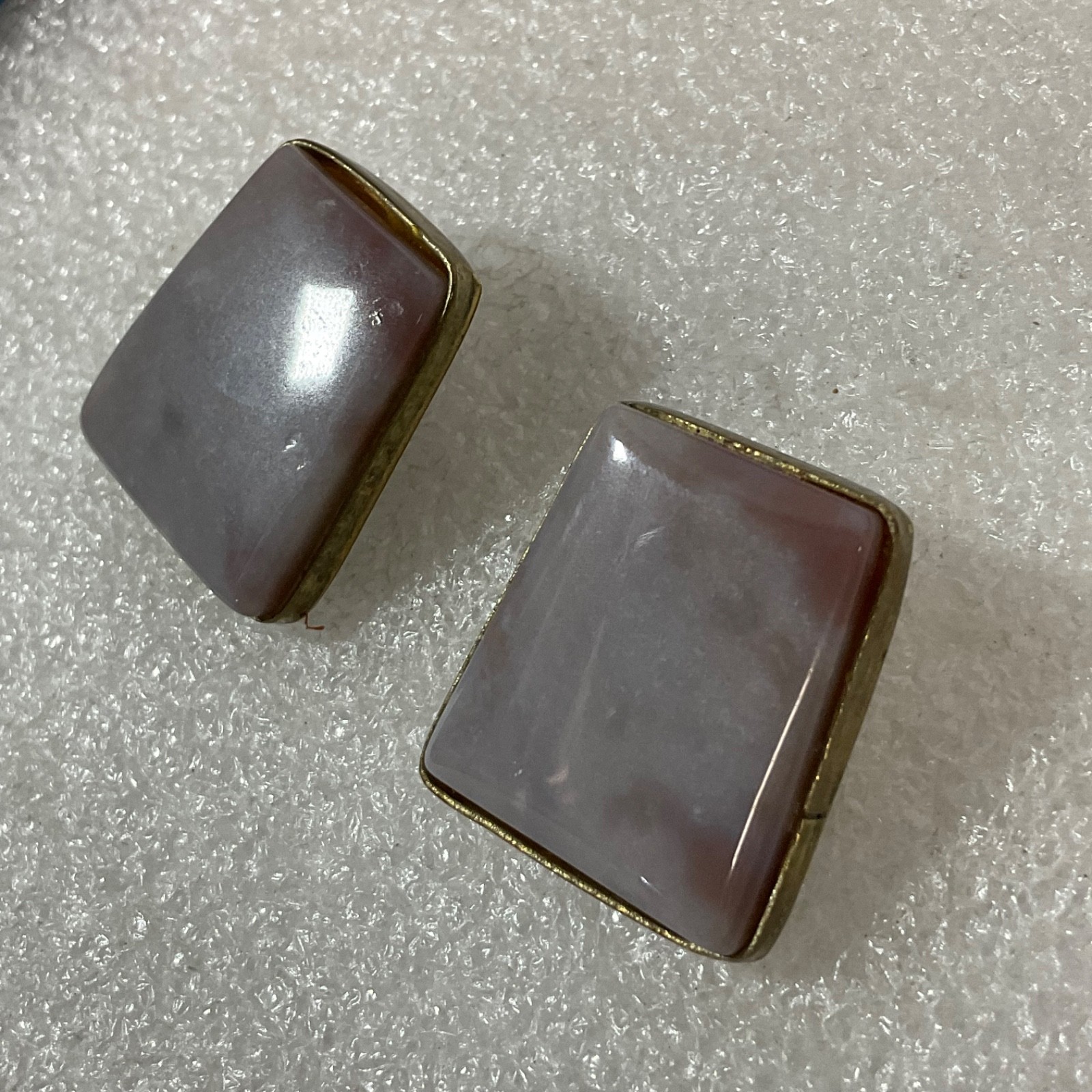 Vintage Pink Stone Brass Earrings 1.25in Geometric Post Studs 15.95g Retro - Image 18