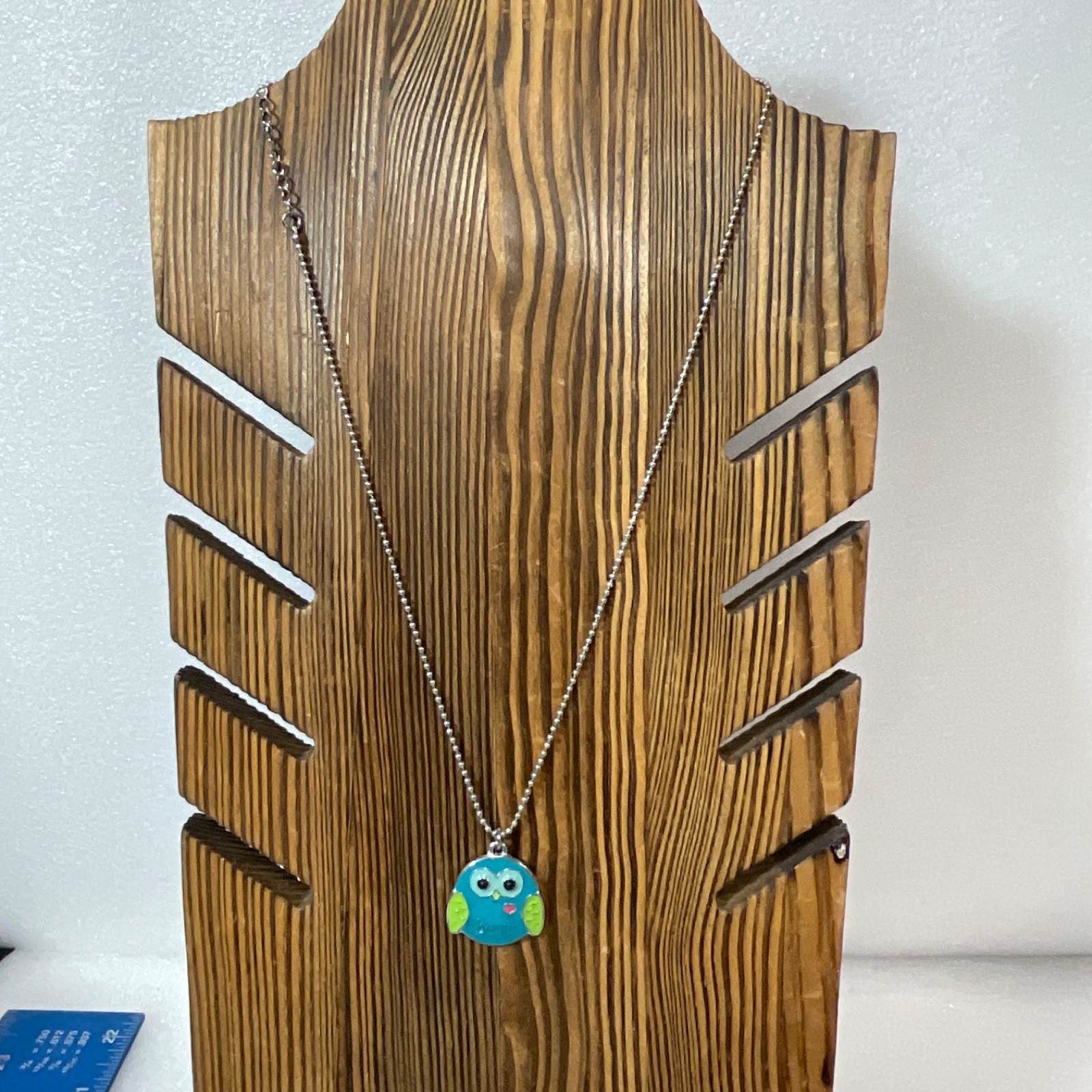 Cute Owl Pendant Necklace Blue Green Enamel "Best" Heart Charm Fashion Jewelry - Image 2