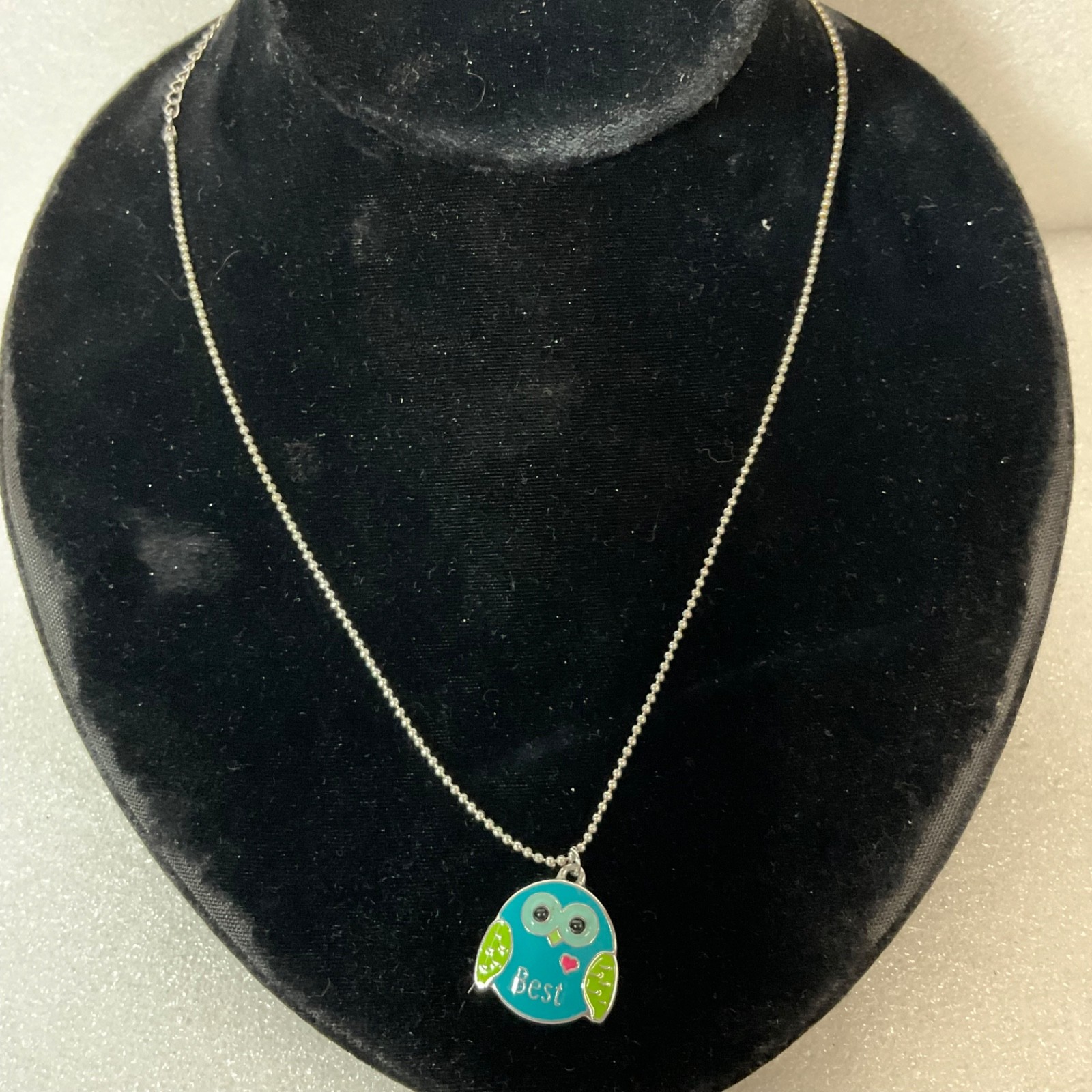 Cute Owl Pendant Necklace Blue Green Enamel "Best" Heart Charm Fashion Jewelry - Image 8