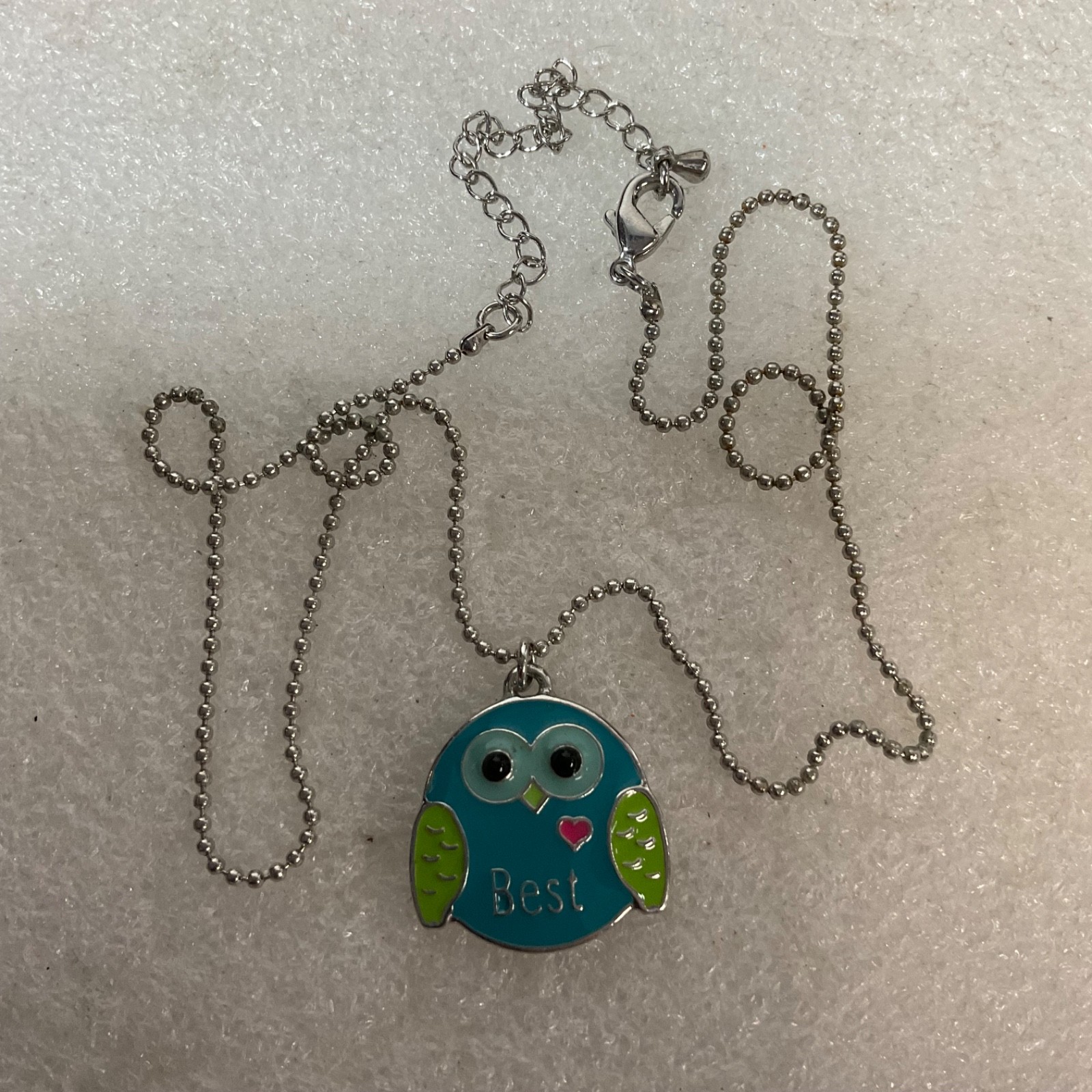 Cute Owl Pendant Necklace Blue Green Enamel "Best" Heart Charm Fashion Jewelry - Image 9