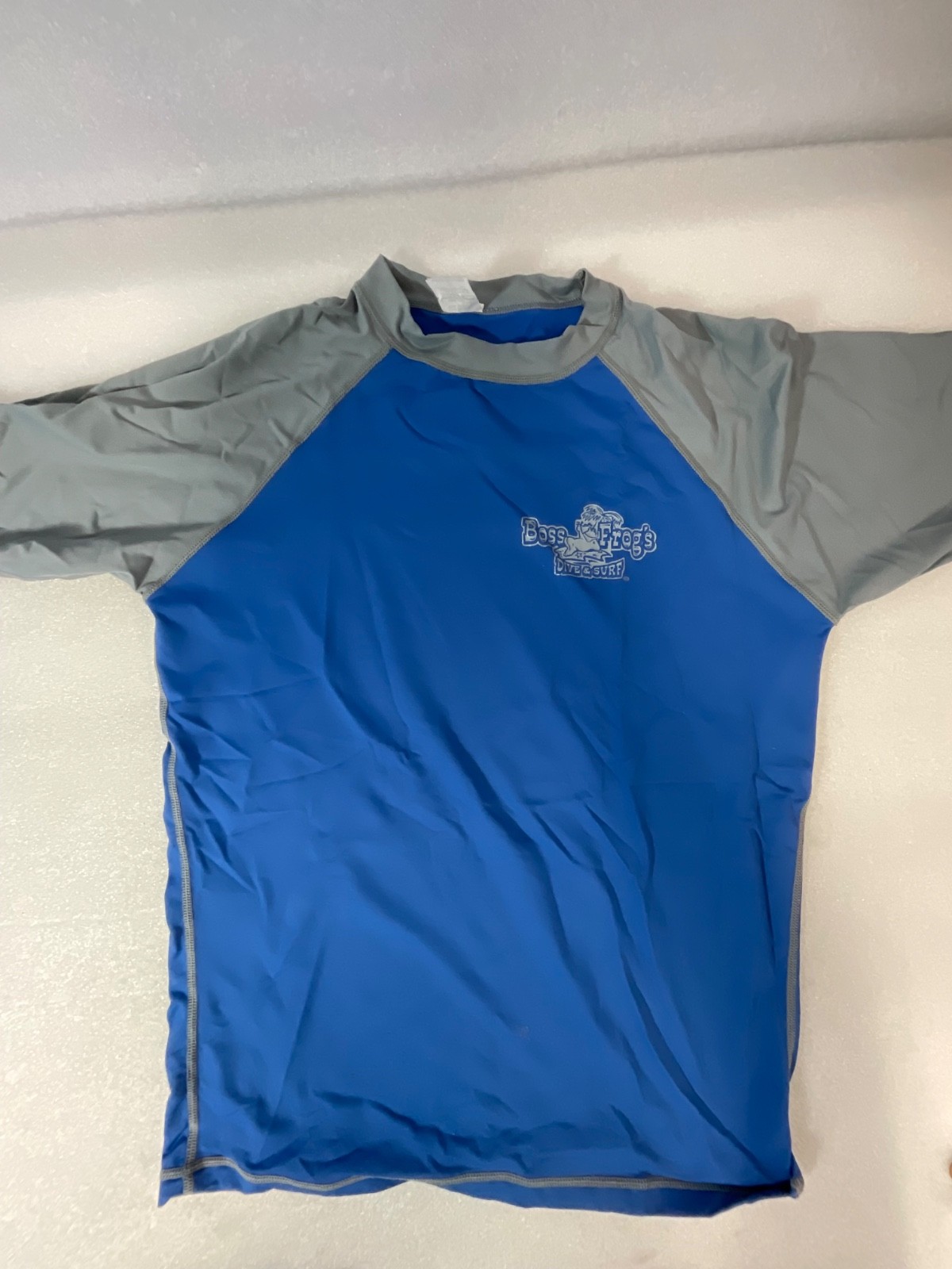 Boss Frog’s Dive & Surf Rash Guard Shirt Large Blue Gray UV Protection Swim Surf - Image 1