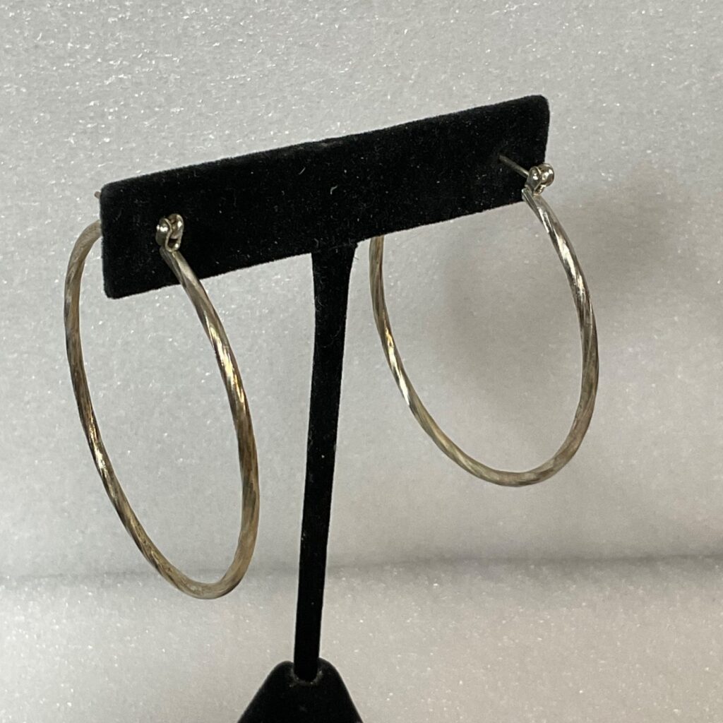 Vintage Silver Tone Hoop Earrings 2in 7.08g Lightweight Textured Fashion Jewelry - Image 1