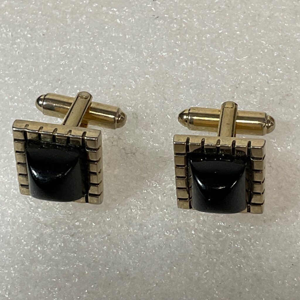 Vintage Shields Cufflinks Gold Tone Black Stone Square Design 14g - Image 1