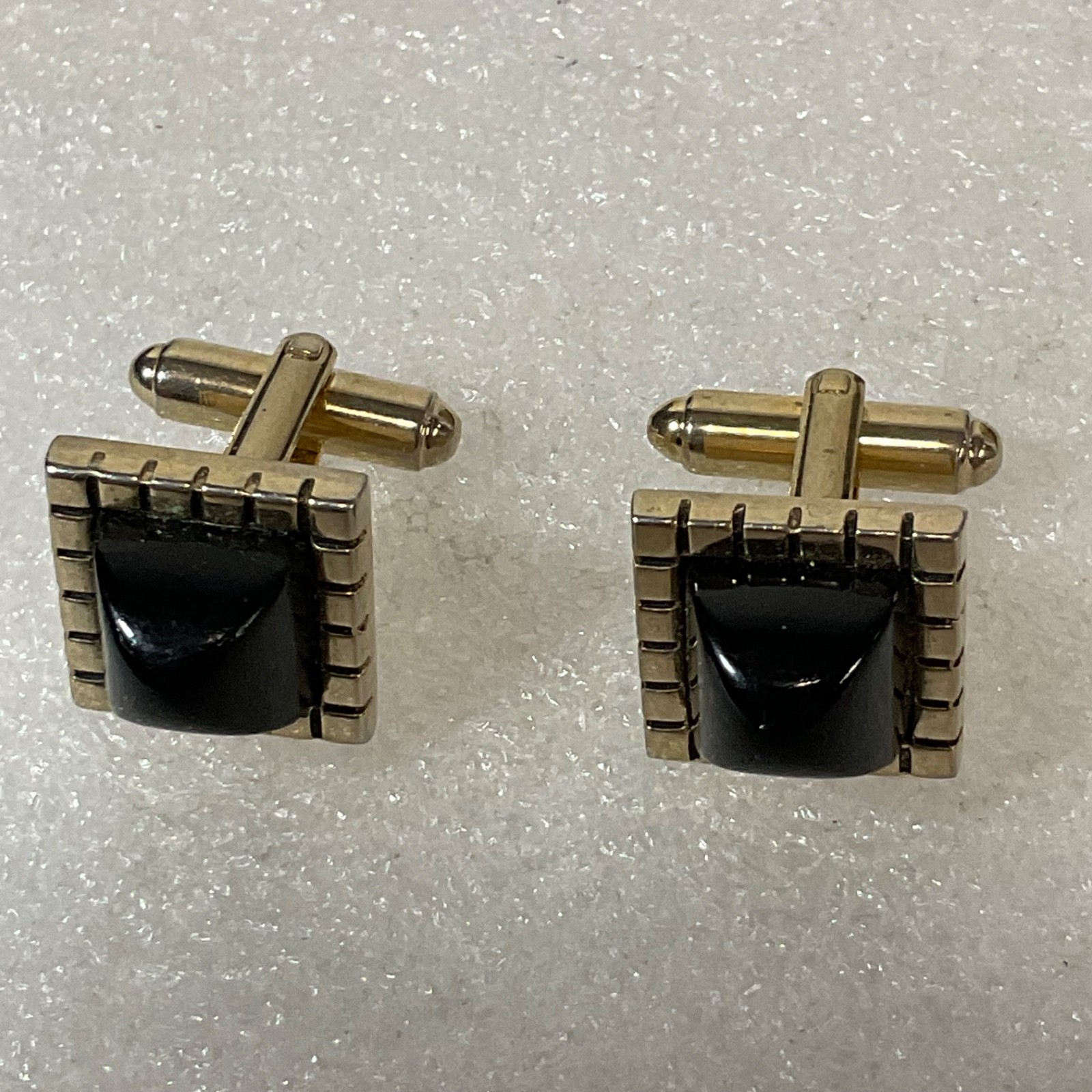 Vintage Shields Cufflinks Gold Tone Black Stone Square Design 14g - Image 1