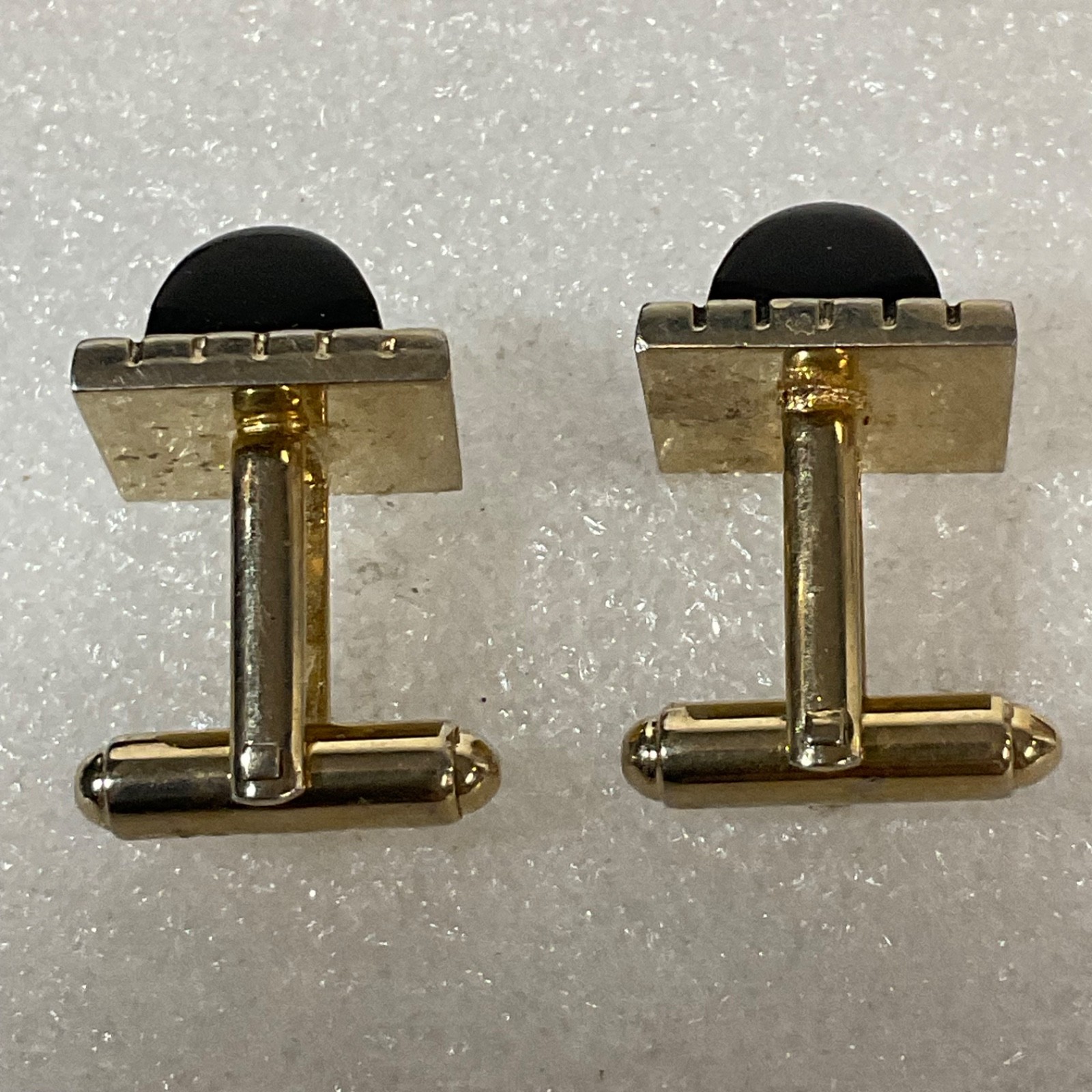 Vintage Shields Cufflinks Gold Tone Black Stone Square Design 14g - Image 3