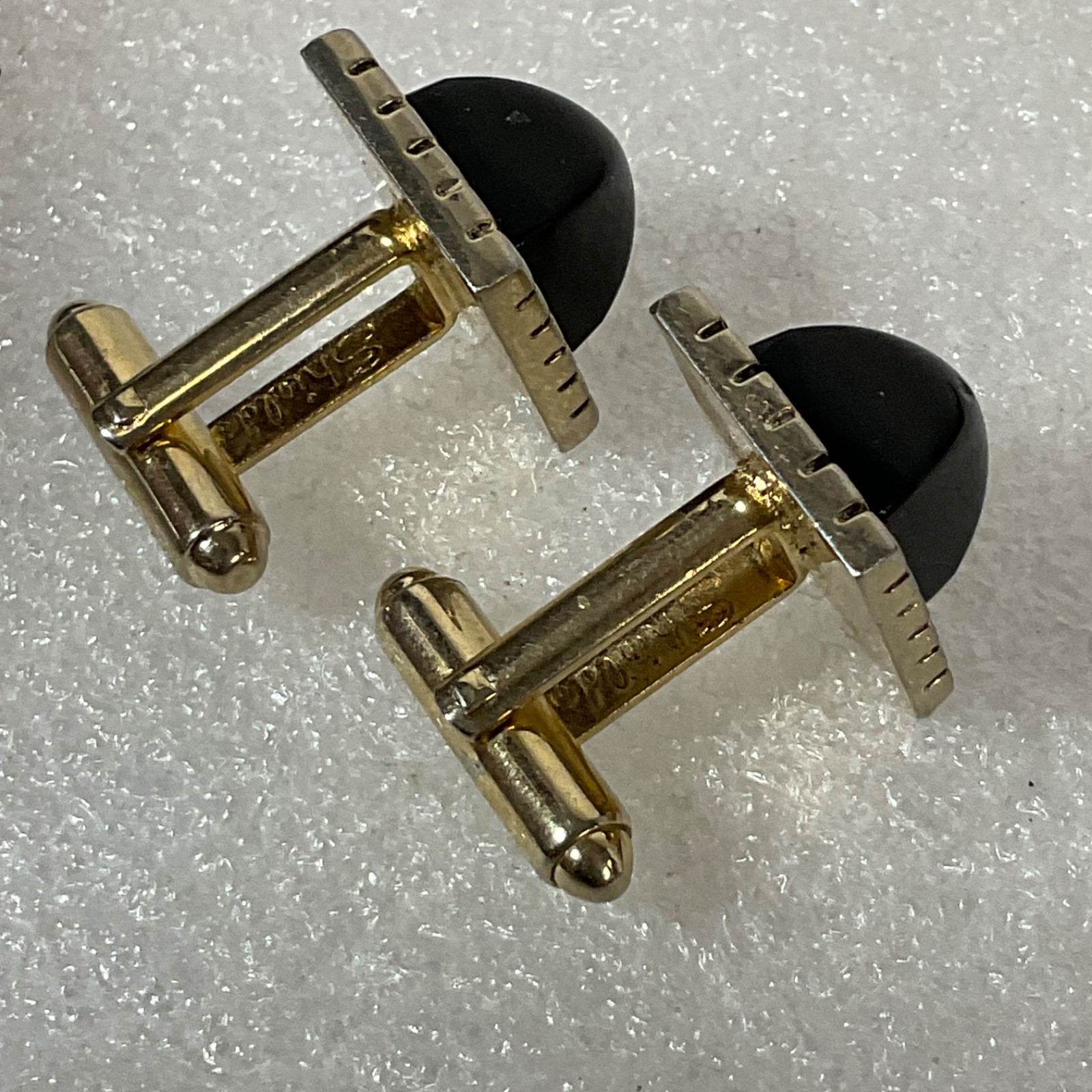 Vintage Shields Cufflinks Gold Tone Black Stone Square Design 14g - Image 4