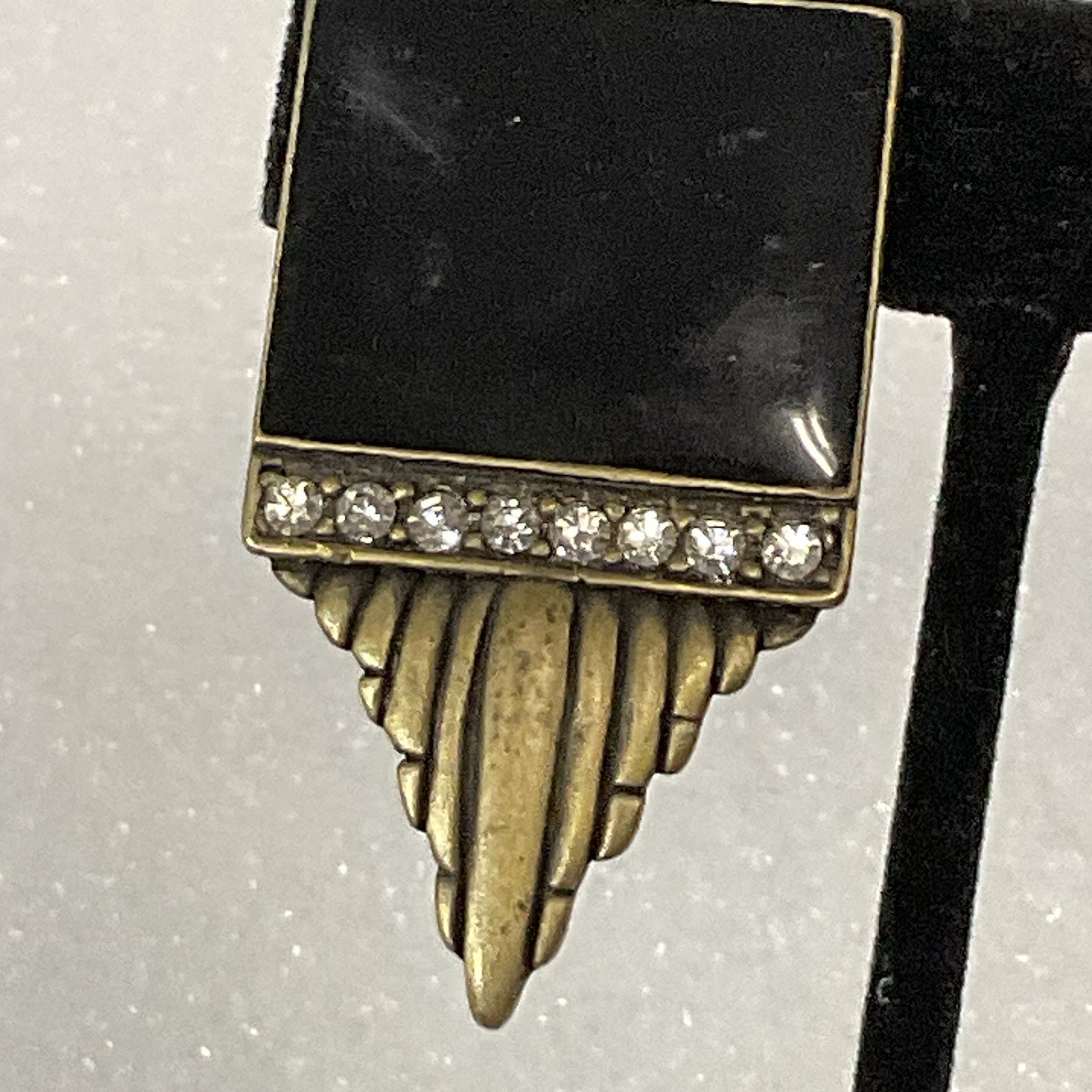 Vintage Art Deco Clip-On Earrings Black Enamel Rhinestone Statement Jewelry - Image 7