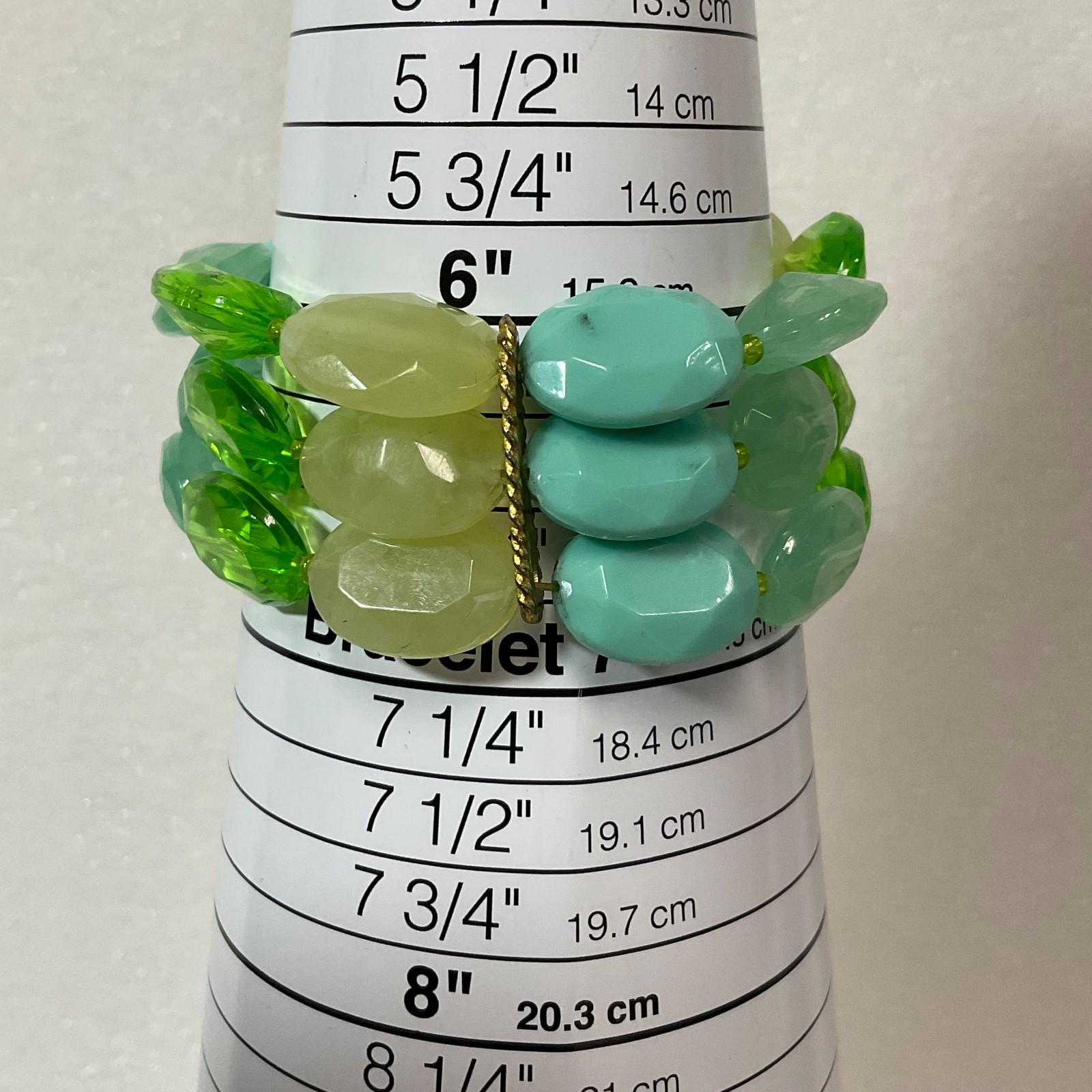 6.5in Multicolor Beaded Stretch Bracelet Green Aqua Layered Chunky Fashion Jewel - Image 4