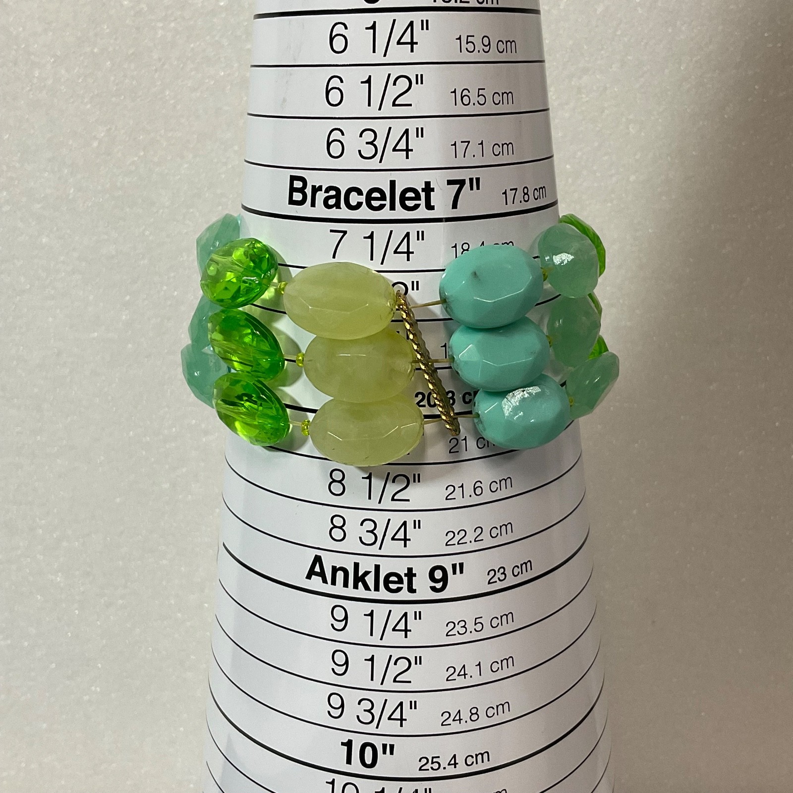 6.5in Multicolor Beaded Stretch Bracelet Green Aqua Layered Chunky Fashion Jewel - Image 5