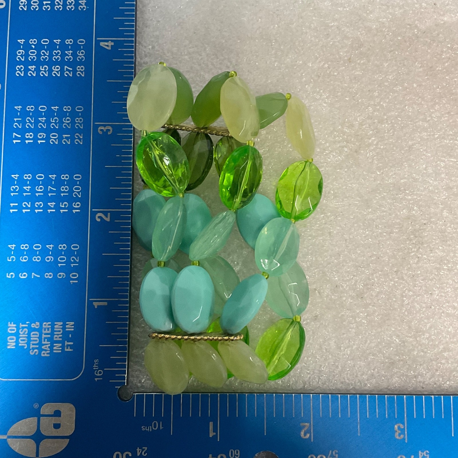 6.5in Multicolor Beaded Stretch Bracelet Green Aqua Layered Chunky Fashion Jewel - Image 3
