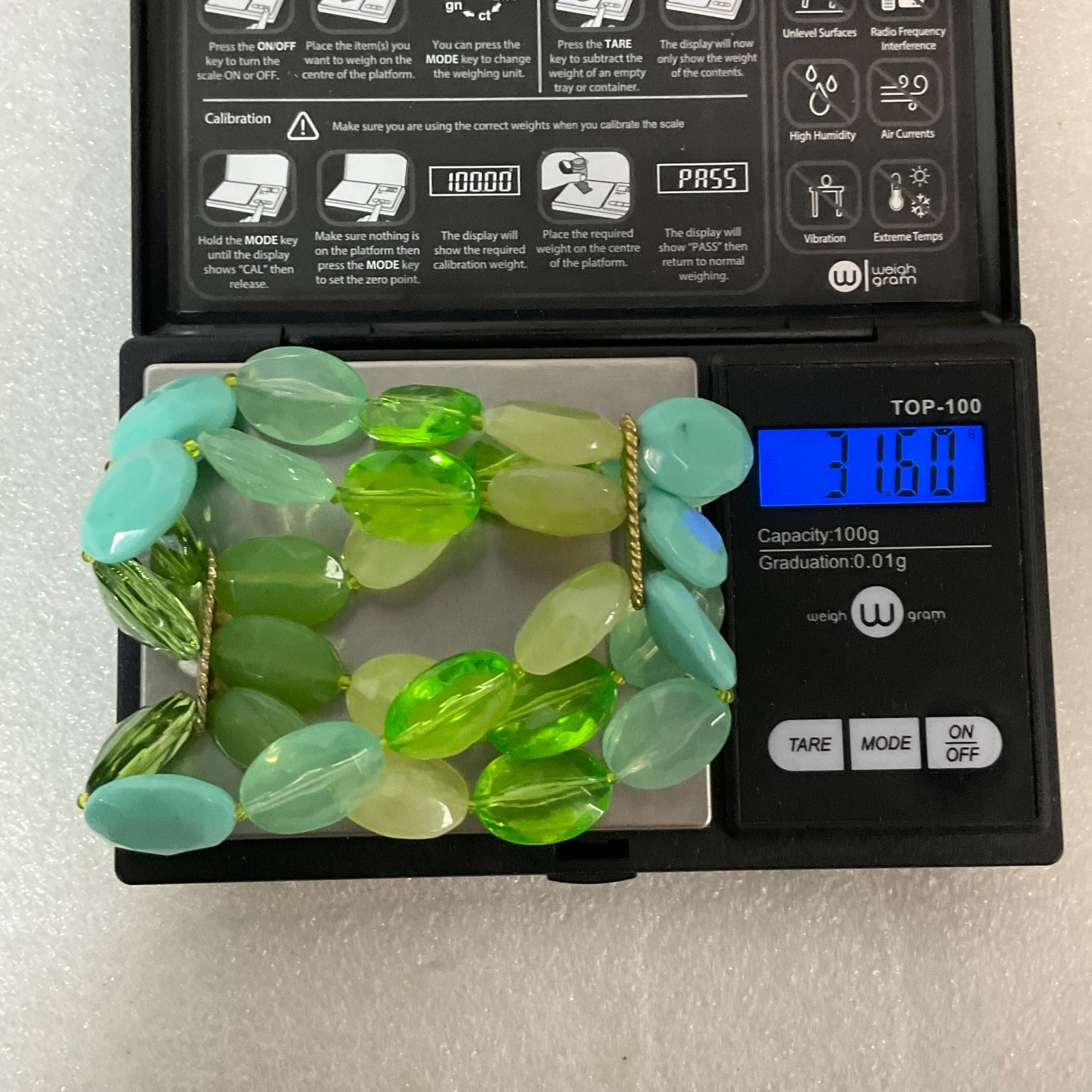 6.5in Multicolor Beaded Stretch Bracelet Green Aqua Layered Chunky Fashion Jewel - Image 6