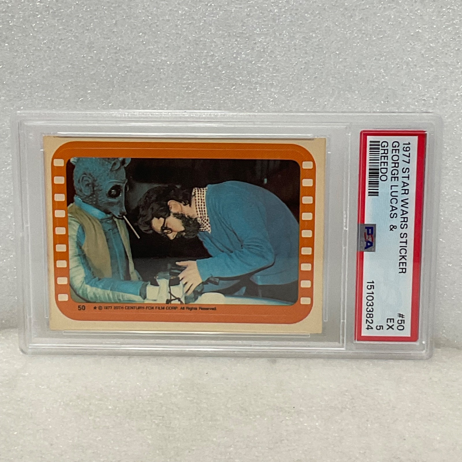 Star Wars 1977 George Lucas & Greedo Sticker Card #50 PSA 5 CERT#151033824 - Image 4