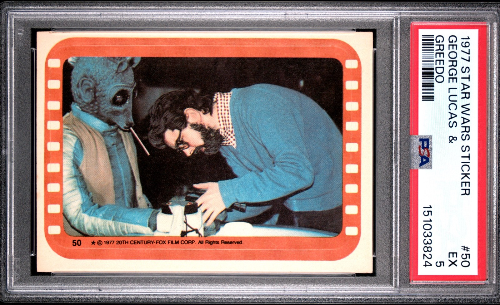 Star Wars 1977 George Lucas & Greedo Sticker Card #50 PSA 5 CERT#151033824 - Image 1