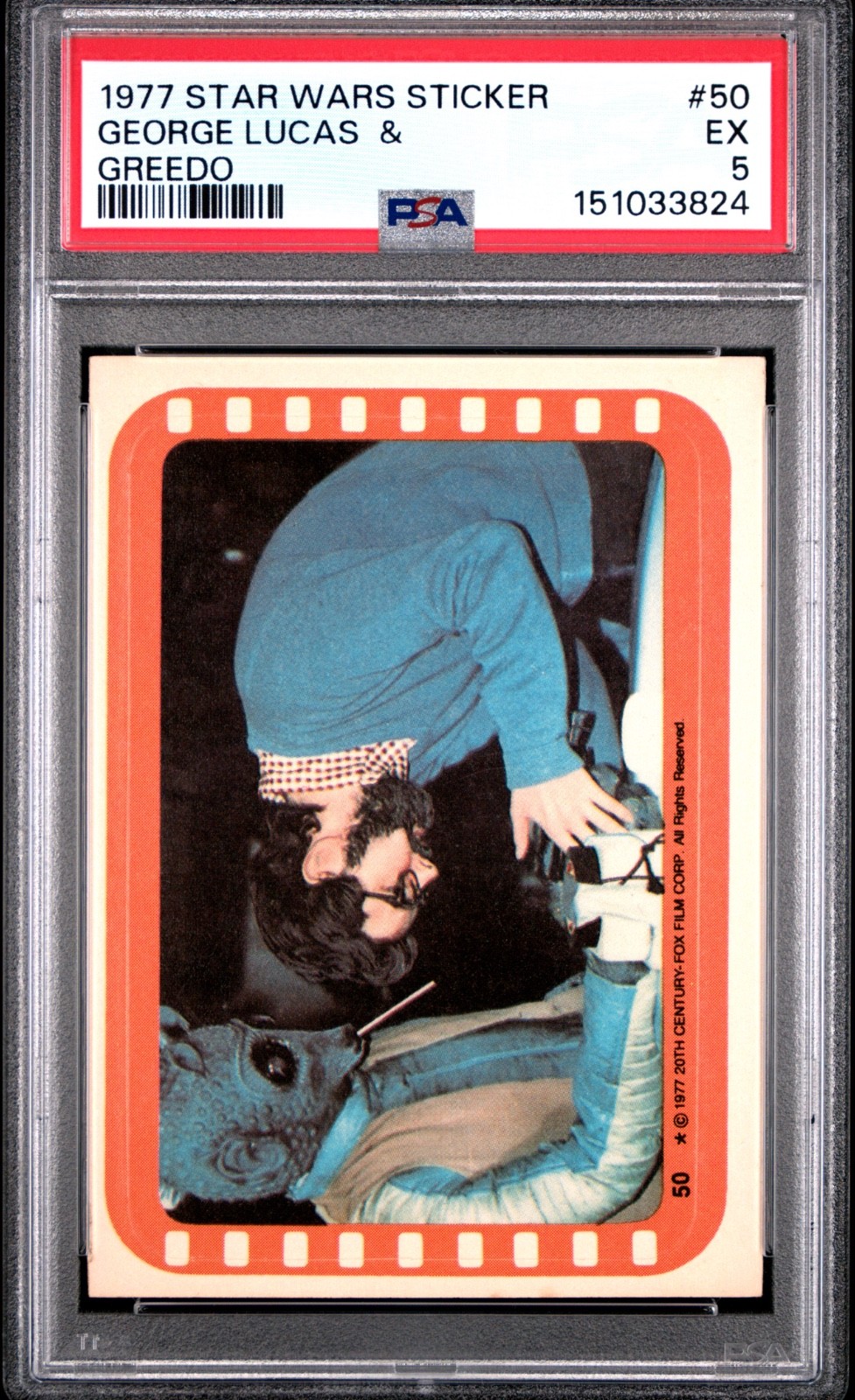 Star Wars 1977 George Lucas & Greedo Sticker Card #50 PSA 5 CERT#151033824 - Image 2
