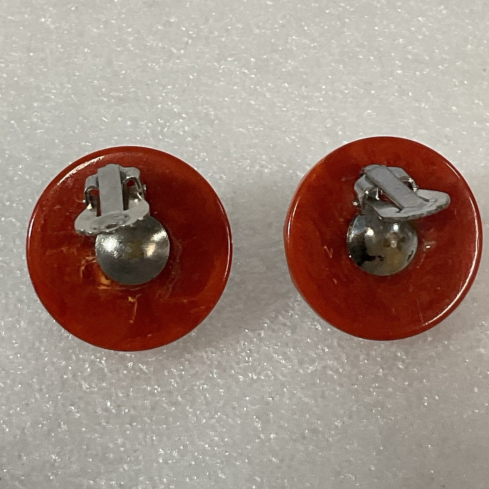 Vintage Bold Round Clip-On Earrings Red & Black Rhinestone Black Center - Image 4