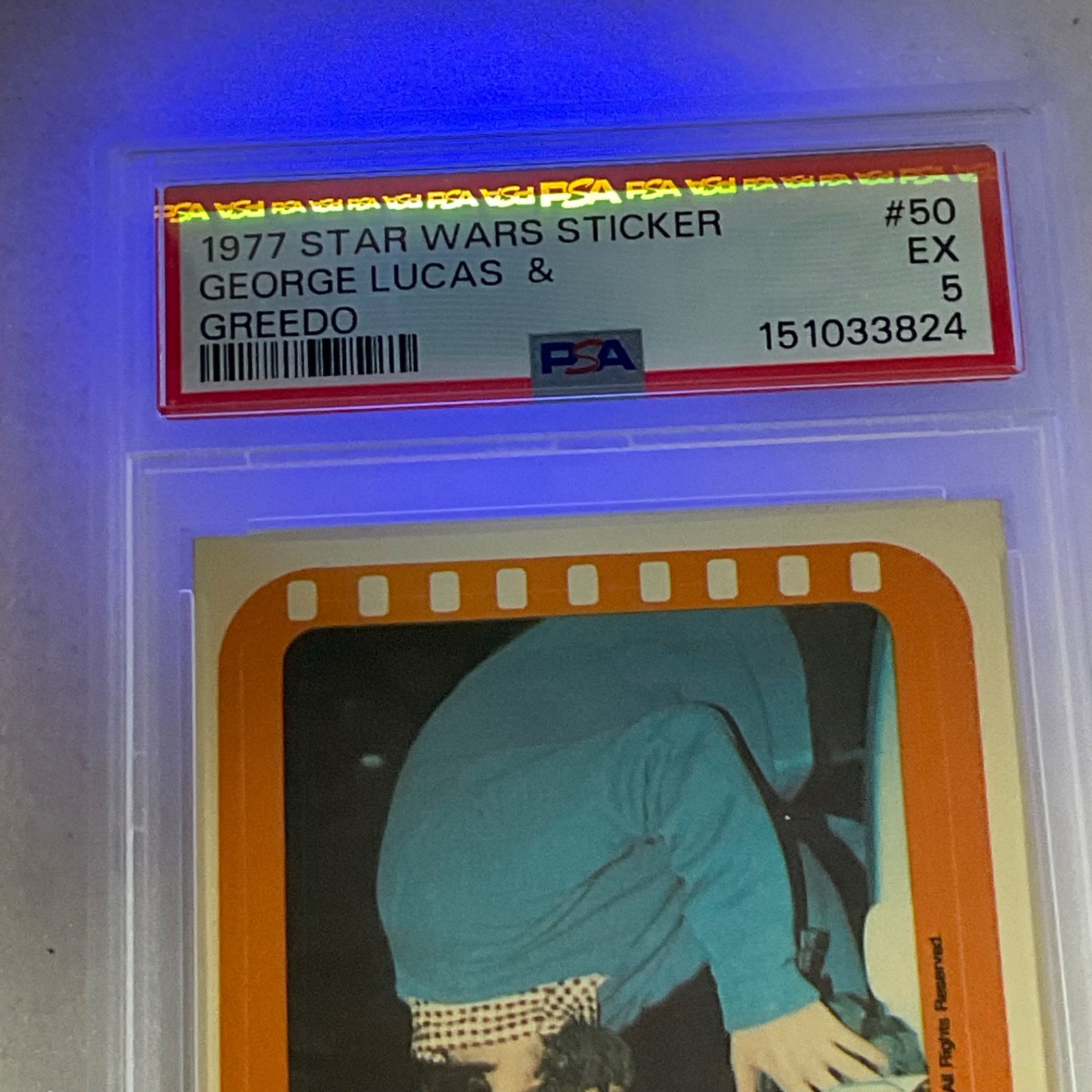Star Wars 1977 George Lucas & Greedo Sticker Card #50 PSA 5 CERT#151033824 - Image 18