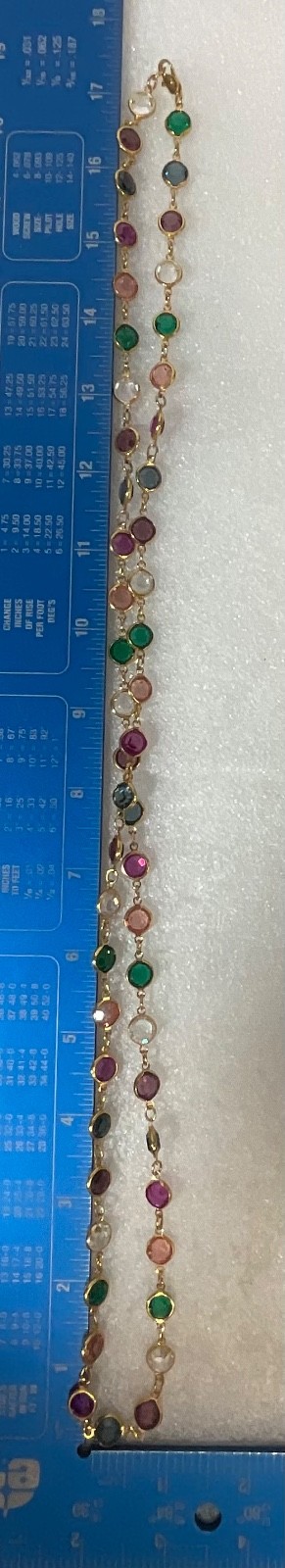34in Gold Tone Multicolor Glass Bezel Station Necklace 33.03g Vibrant Layered - Image 4