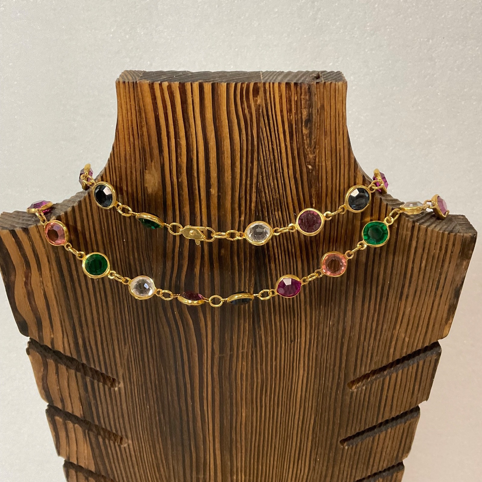 34in Gold Tone Multicolor Glass Bezel Station Necklace 33.03g Vibrant Layered - Image 2