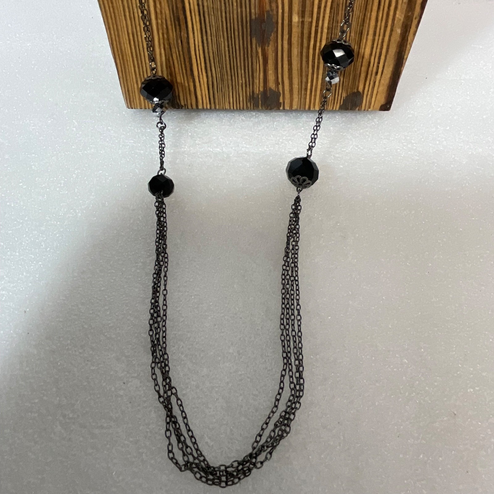 42in Black Beaded Chain Necklace Gunmetal Tone Multi Strand Fashion Jewelry - Image 2