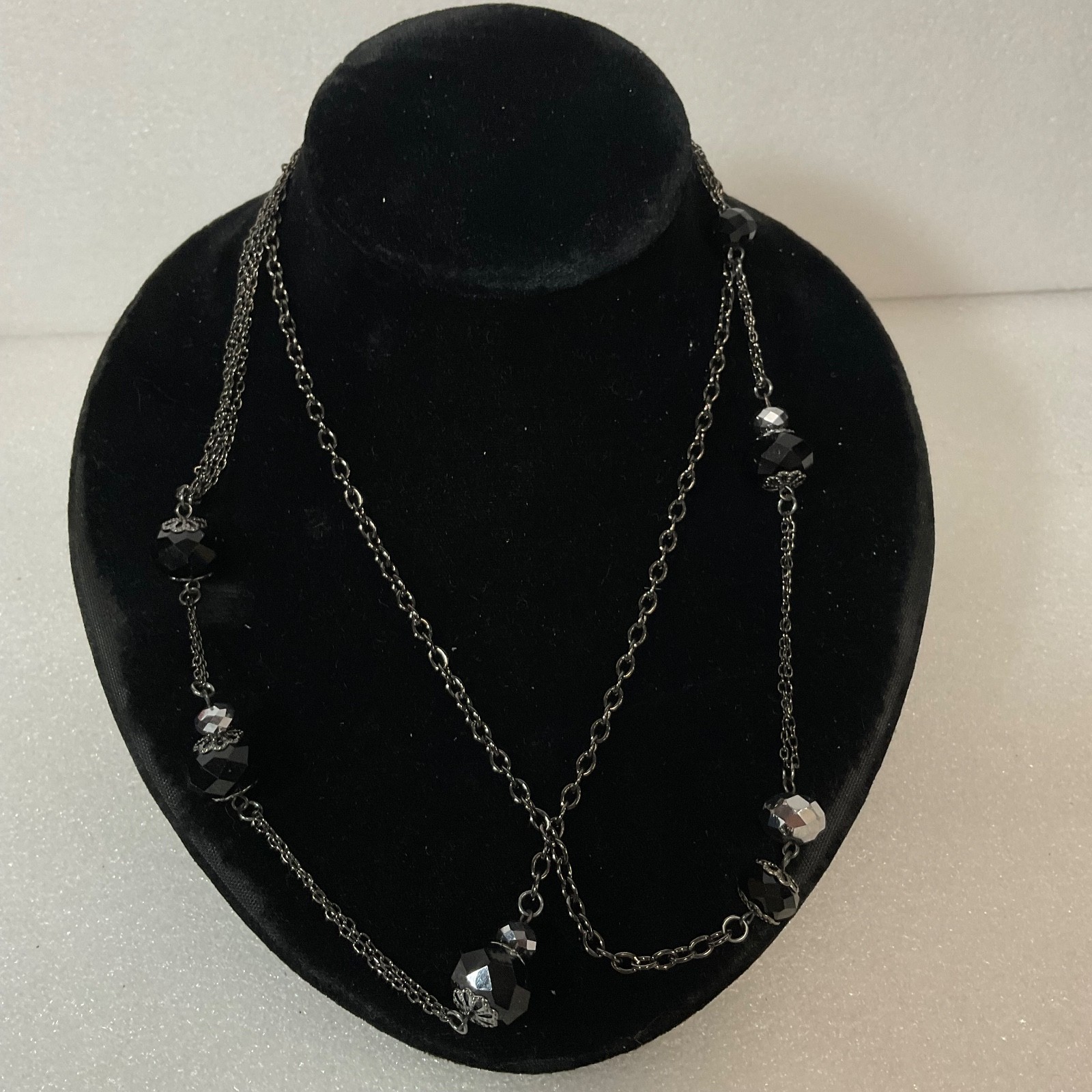 42in Black Beaded Chain Necklace Gunmetal Tone Multi Strand Fashion Jewelry - Image 8