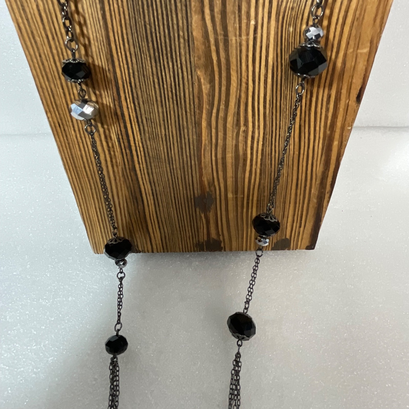 42in Black Beaded Chain Necklace Gunmetal Tone Multi Strand Fashion Jewelry - Image 3
