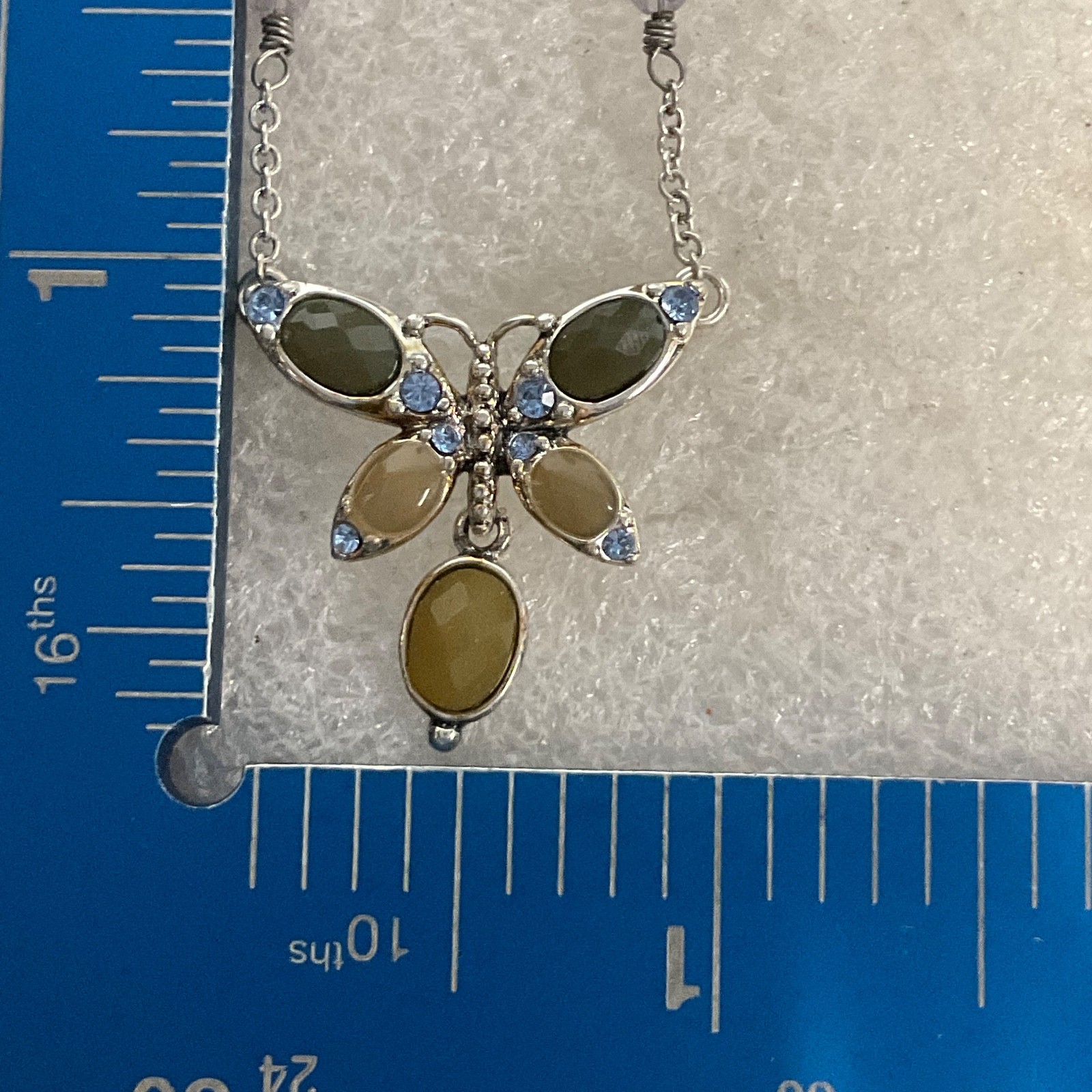 17in Monet Butterfly Pendant Necklace Silver Tone Multi Stone Design 5g - Image 5