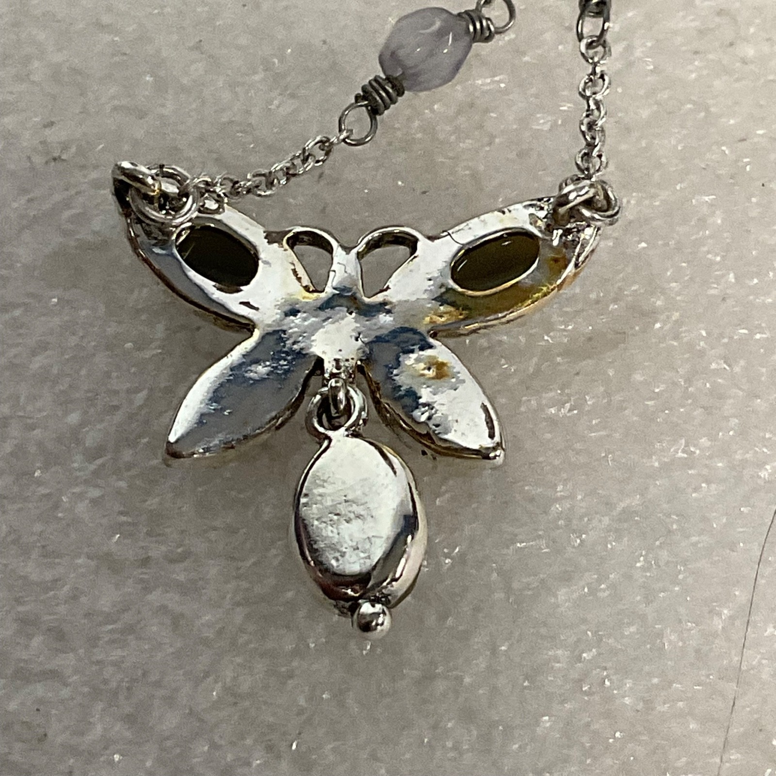 17in Monet Butterfly Pendant Necklace Silver Tone Multi Stone Design 5g - Image 10