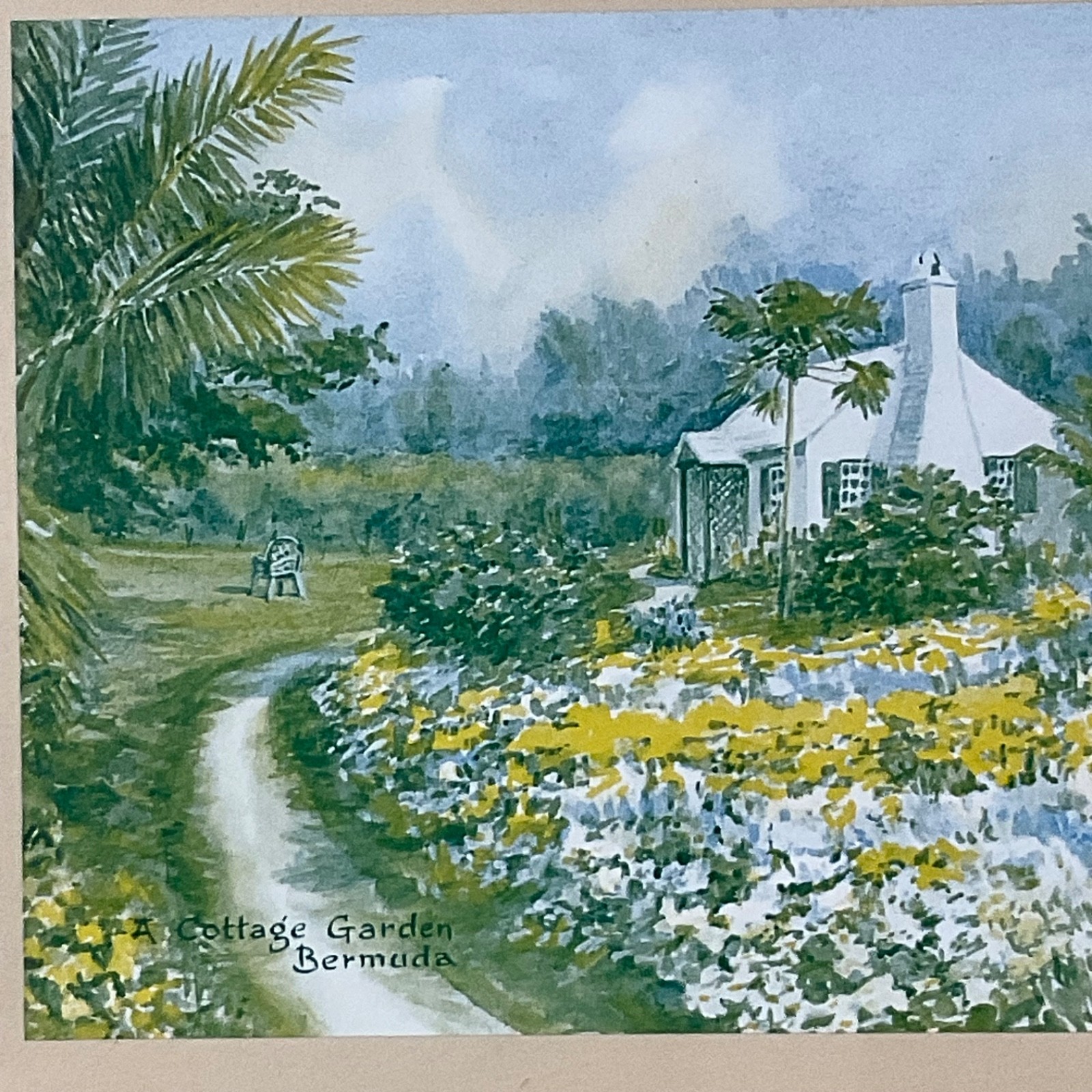 E Tucker A Cottage Garden Bermuda Framed Print Under Glass 13.25x10.5in - Image 4