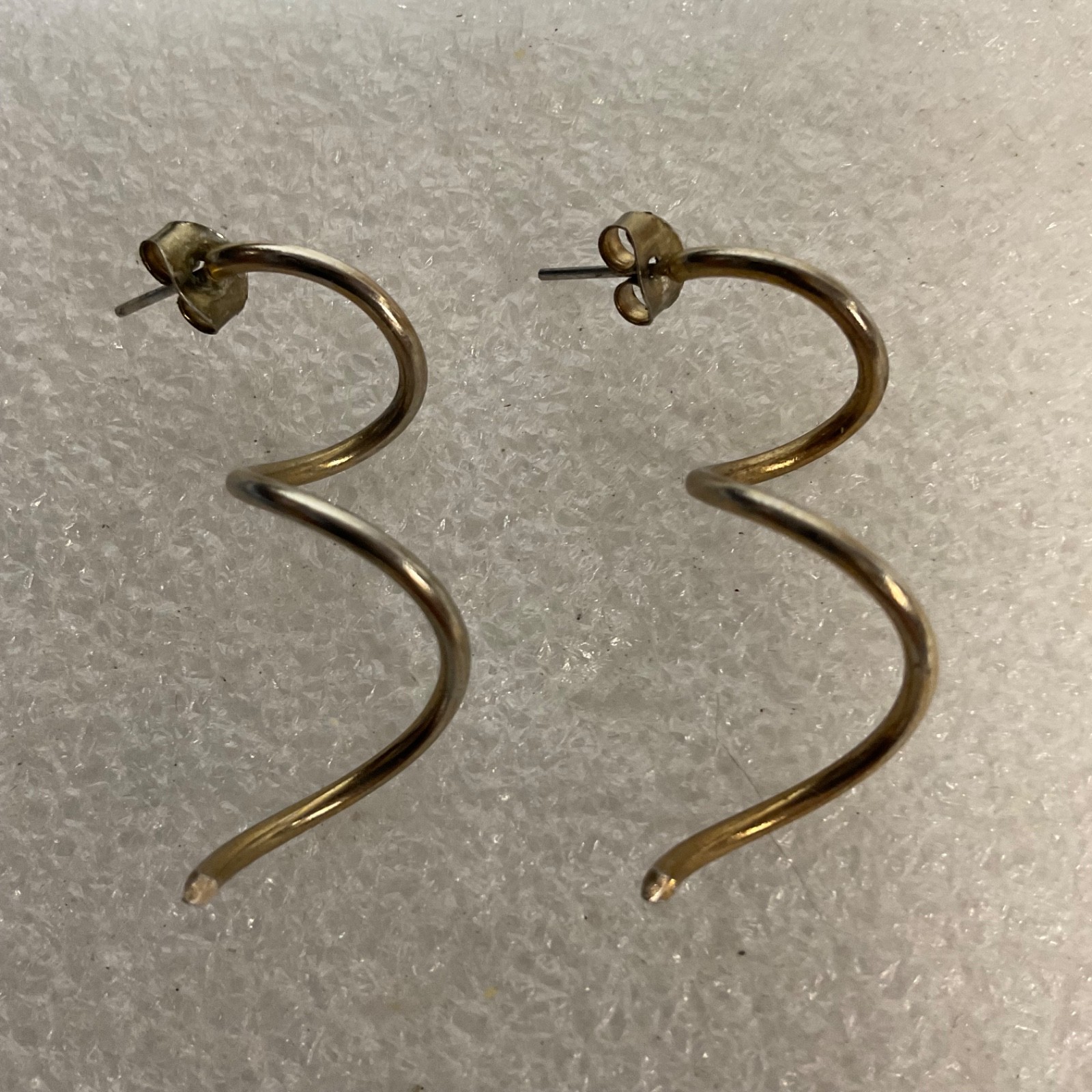 Vintage Silver Tone Spiral Earrings 2in 2.29g Modernist Swirl Pierced Jewelry - Image 8