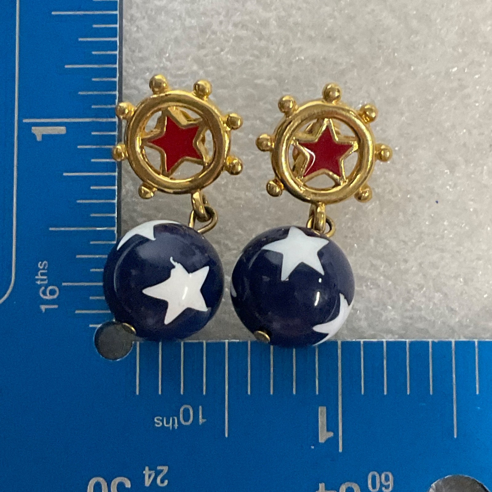 Vintage Avon Gold Tone Star Dangle Earrings Red White Blue Enamel 1in Patriotic - Image 13