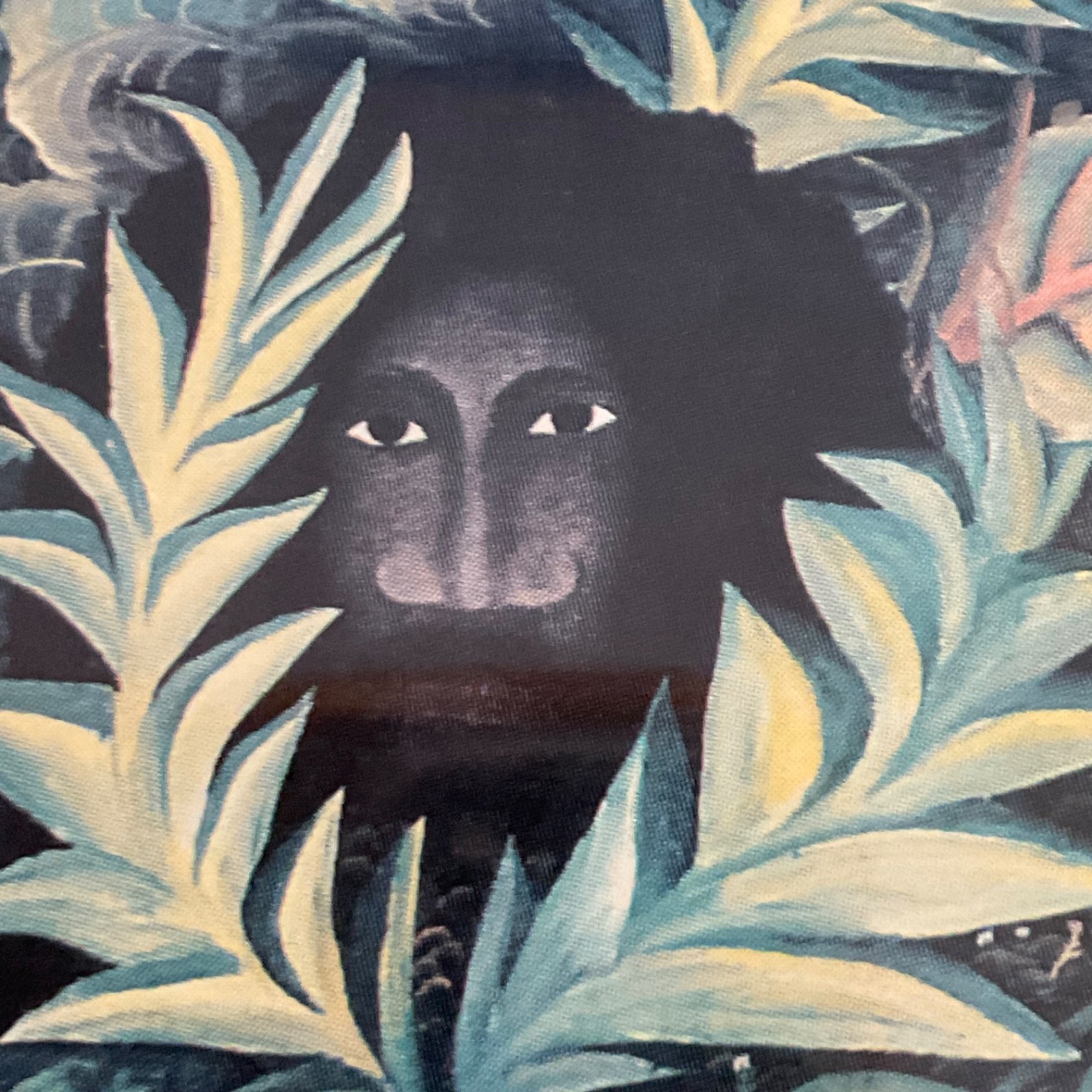 Framed Folk Art Print Triptych Signed Young 1985 Village Jungle Scene 24in - Image 17