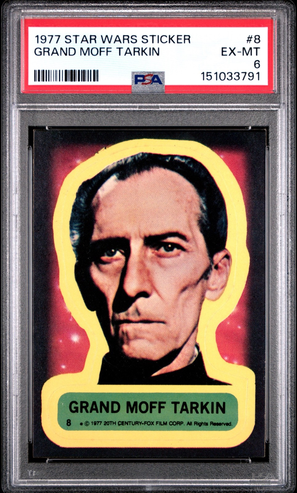 Star Wars 1977 Grand Moff Tarkin Sticker Card #8 PSA 6 CERT#151033791 - Image 1