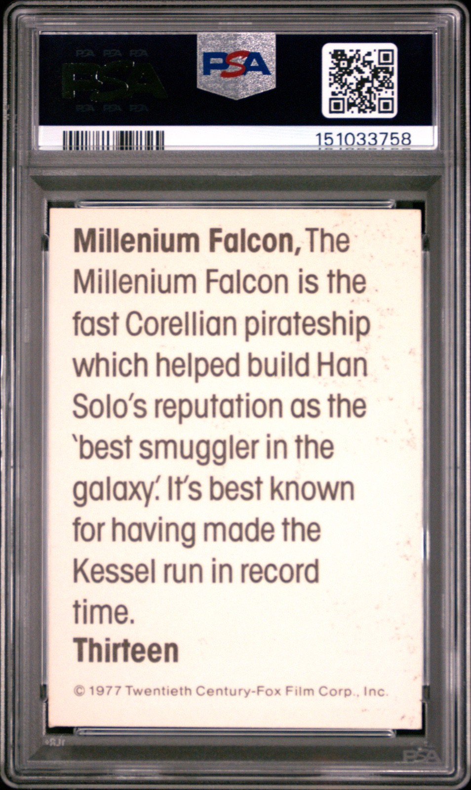 1977 Star Wars Wonder Bread #13 Millenium Falcon PSA 6 CERT#151033758 - Image 2