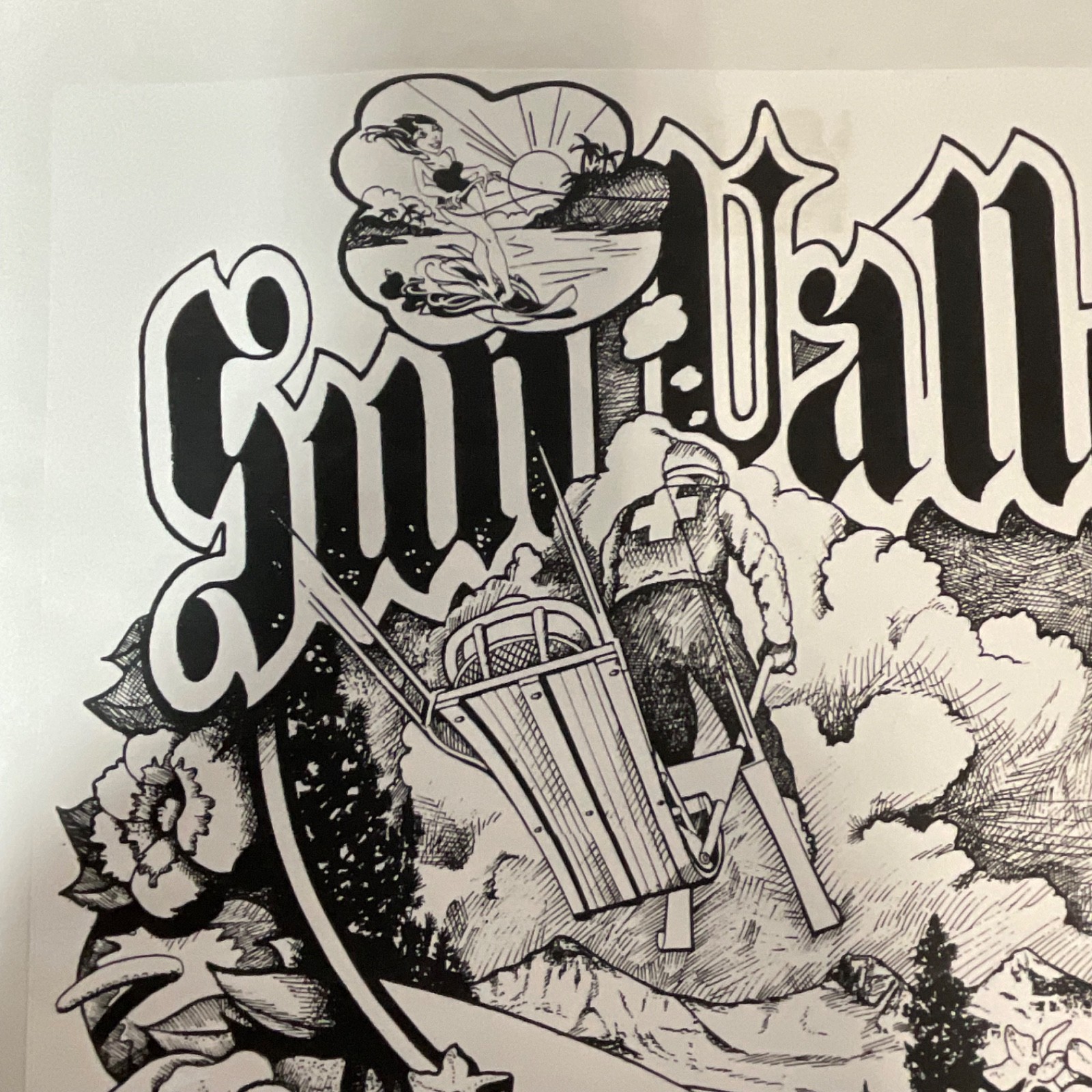 Sun Valley Ski Patrol Paper Art Print T Teige Black White 16x12in - Image 4