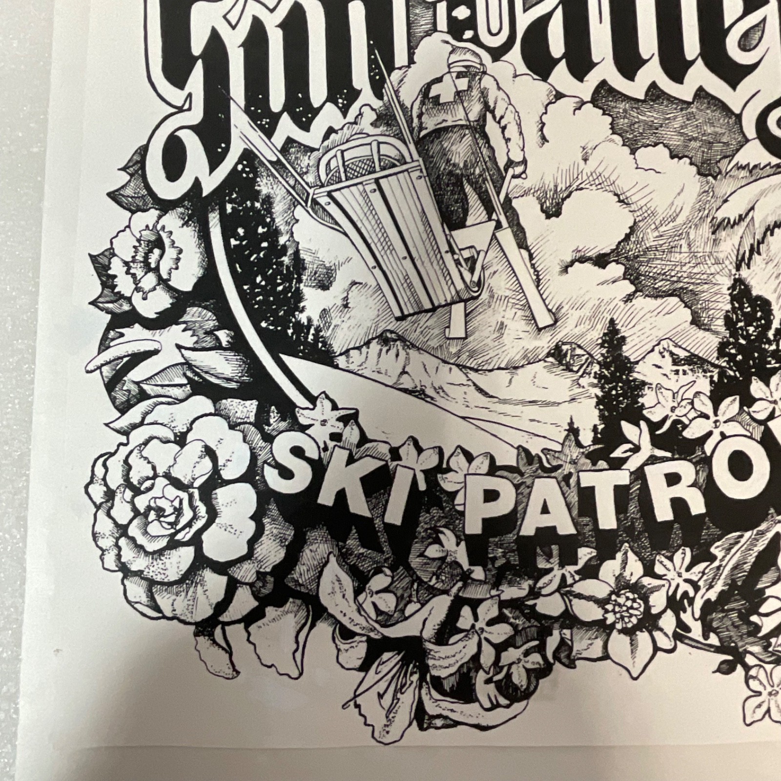 Sun Valley Ski Patrol Paper Art Print T Teige Black White 16x12in - Image 7