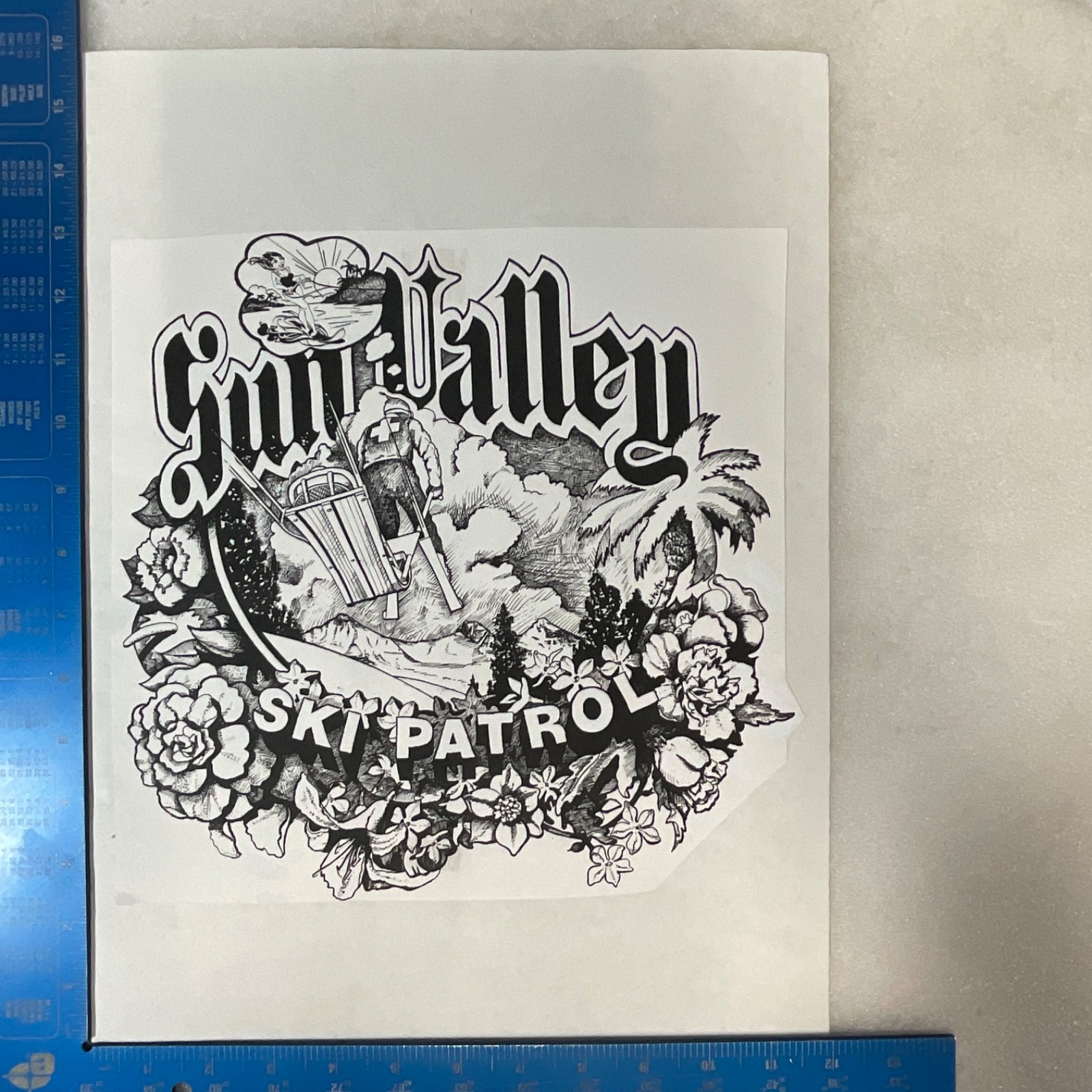 Sun Valley Ski Patrol Paper Art Print T Teige Black White 16x12in - Image 15
