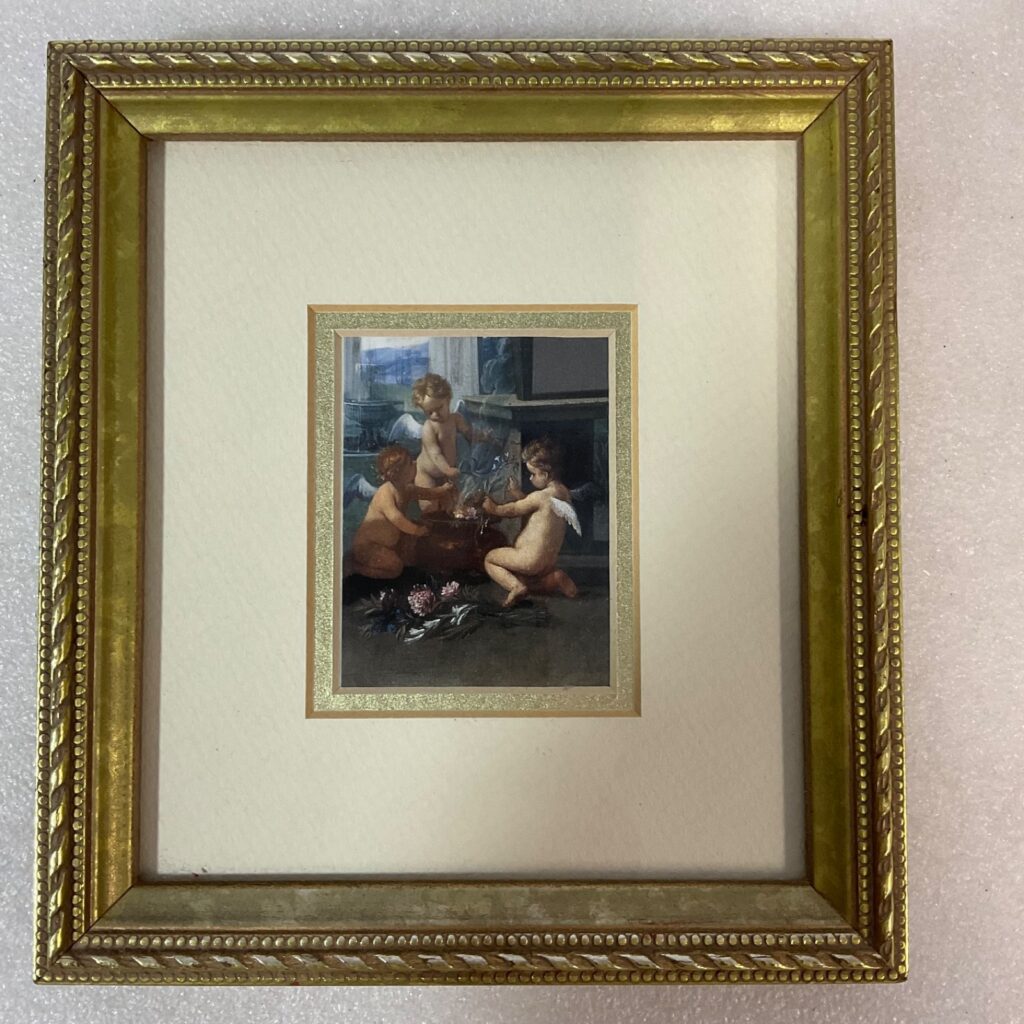 Framed Cherub Angel Art Print Gold Tone Frame 8.5in Robert Grace - Image 1