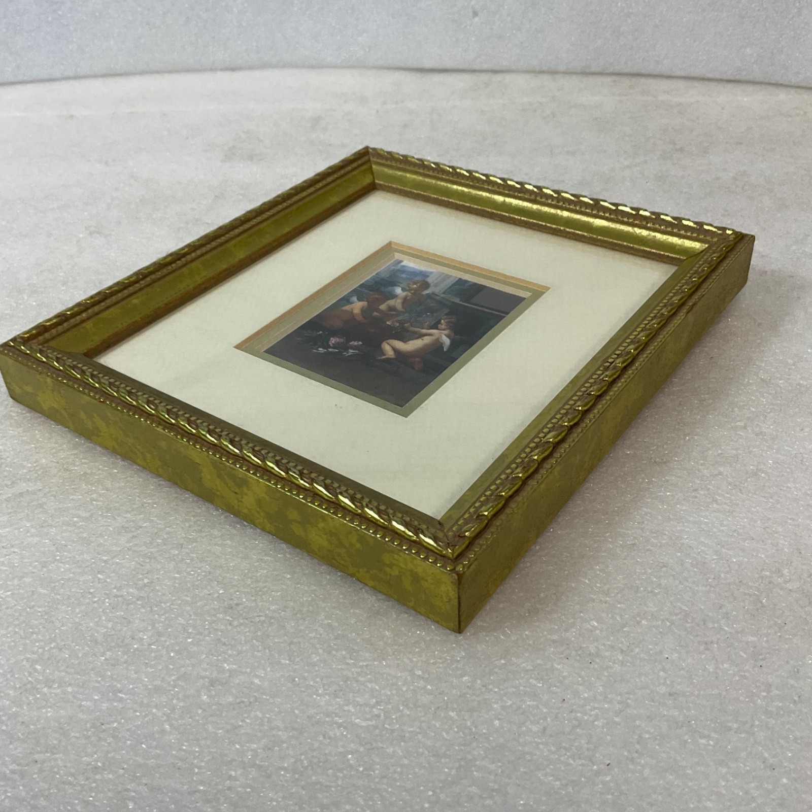 Framed Cherub Angel Art Print Gold Tone Frame 8.5in Robert Grace - Image 3