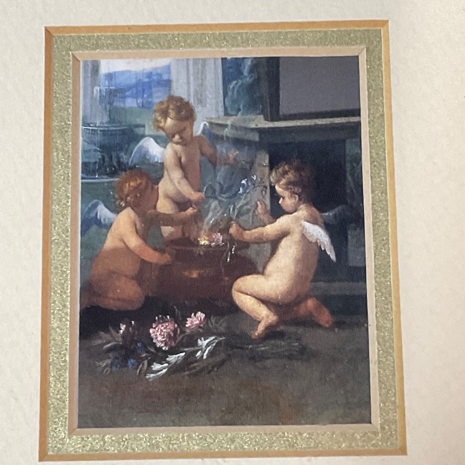 Framed Cherub Angel Art Print Gold Tone Frame 8.5in Robert Grace - Image 5
