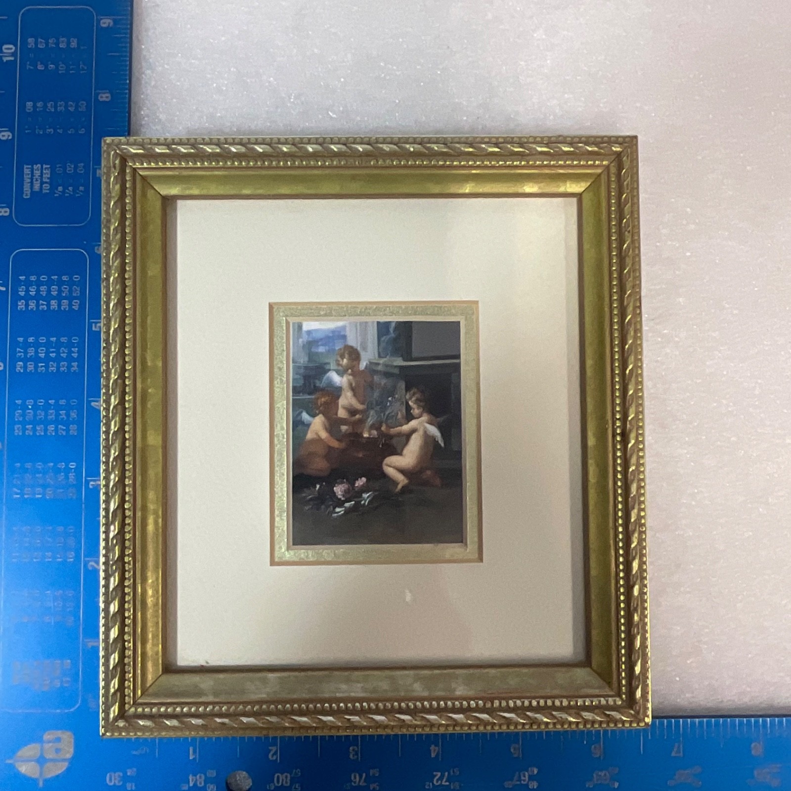 Framed Cherub Angel Art Print Gold Tone Frame 8.5in Robert Grace - Image 6