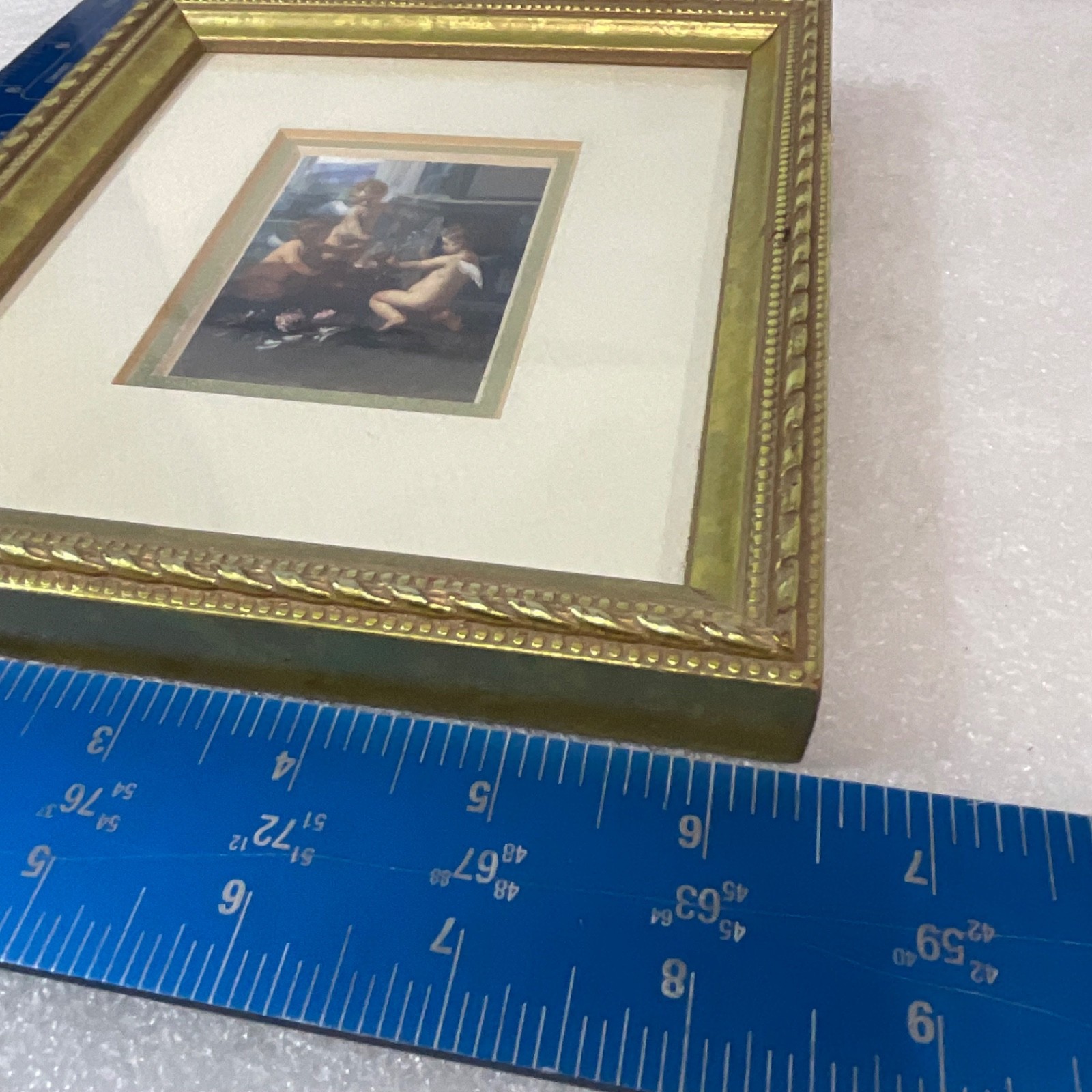 Framed Cherub Angel Art Print Gold Tone Frame 8.5in Robert Grace - Image 7